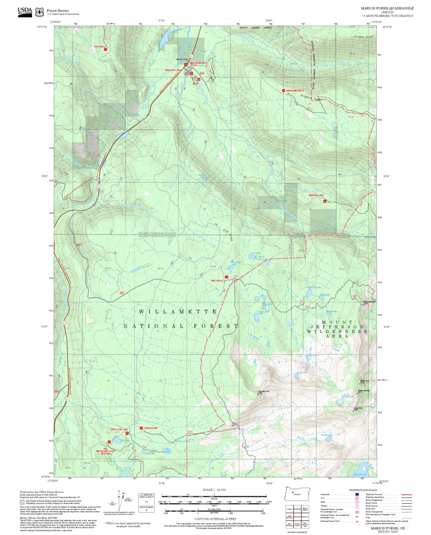 2025 Forest Service Topo Map of Marion Forks Oregon