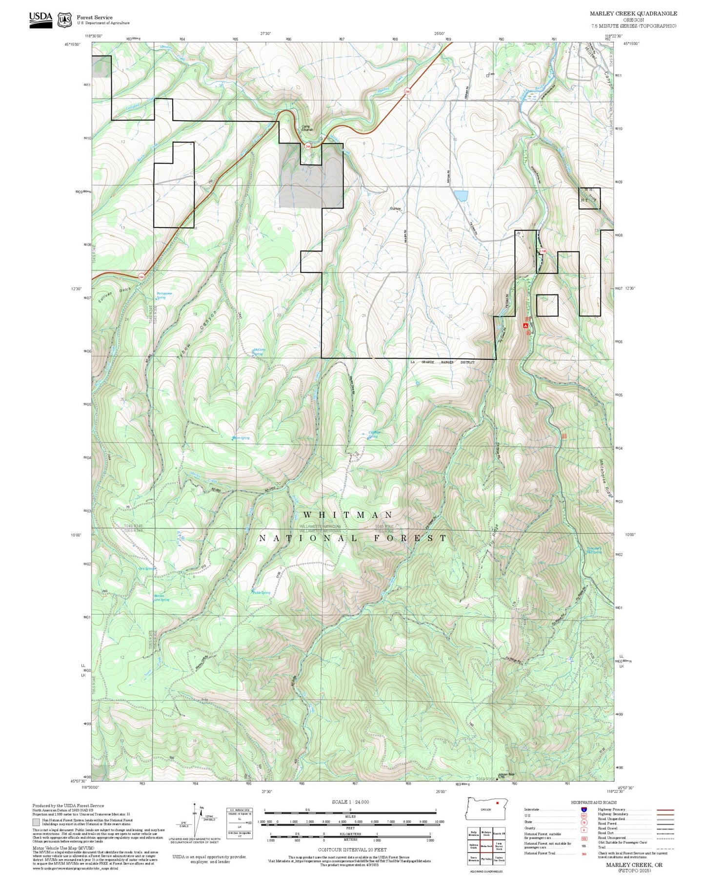 2025 Forest Service Topo Map of Marley Creek Oregon