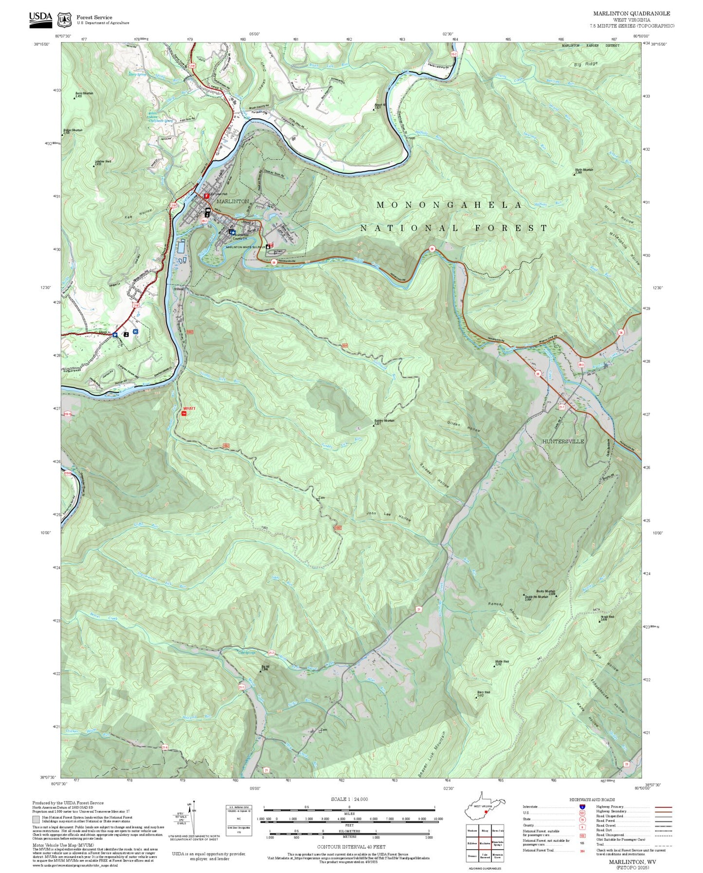 2025 Forest Service Topo Map of Marlinton West Virginia
