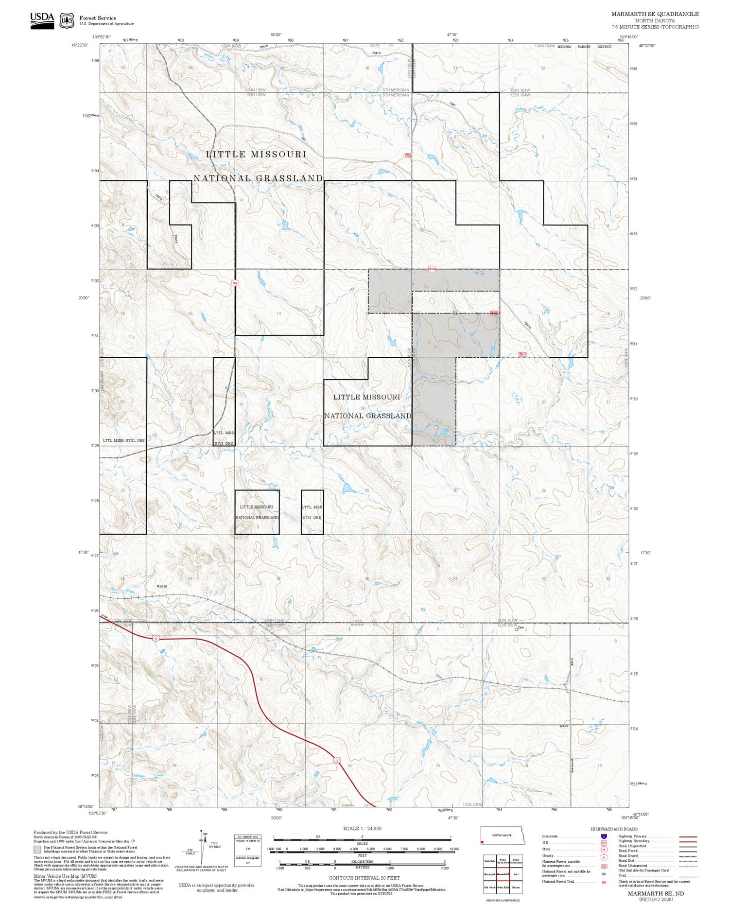 2025 Forest Service Topo Map of Marmarth SE North Dakota