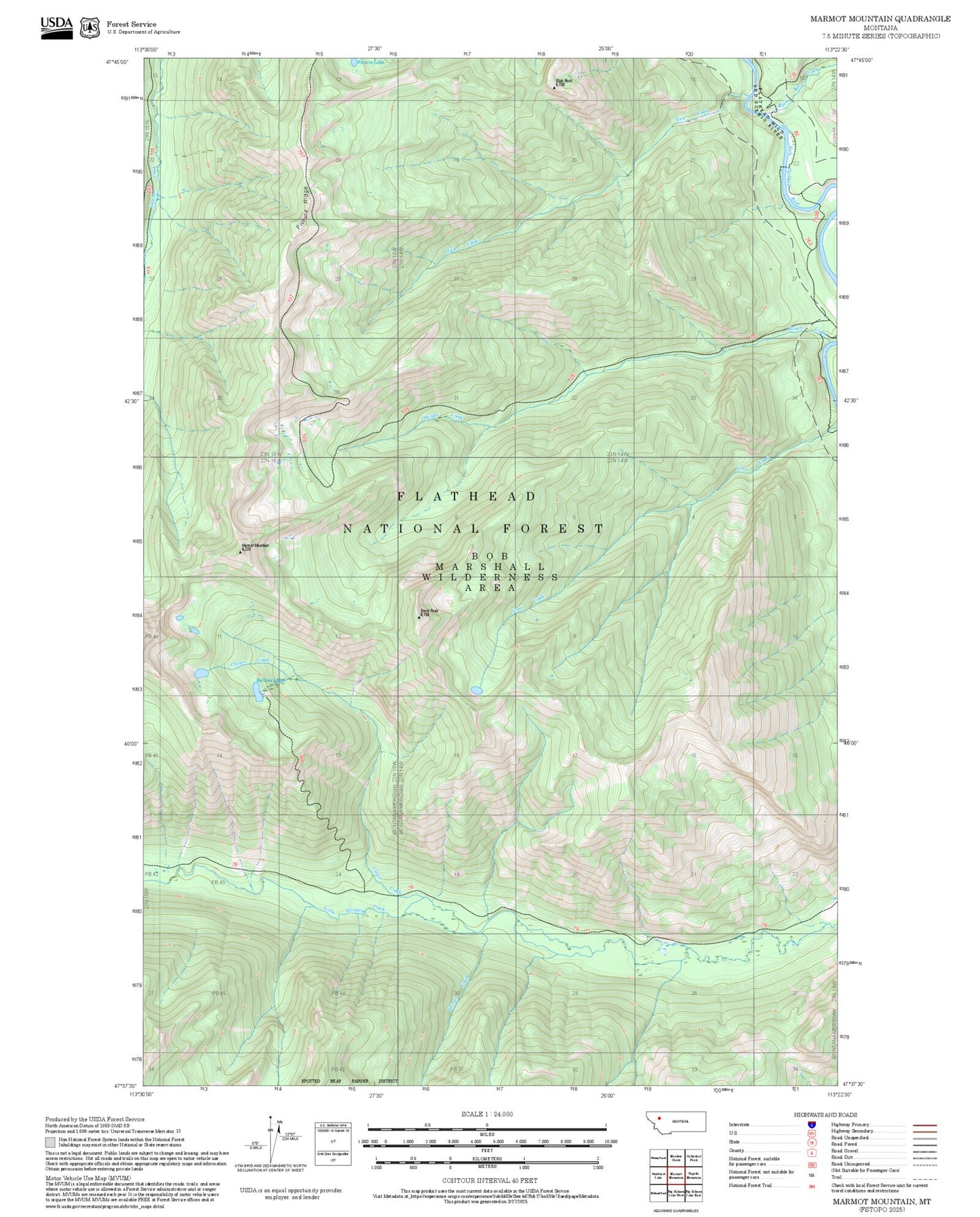 2025 Forest Service Topo Map of Marmot Mountain Montana