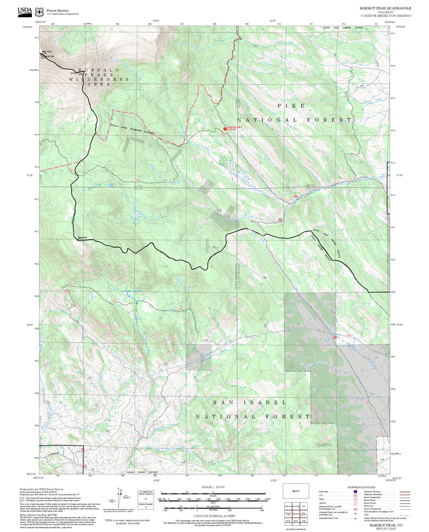 2025 Forest Service Topo Map of Marmot Peak Colorado