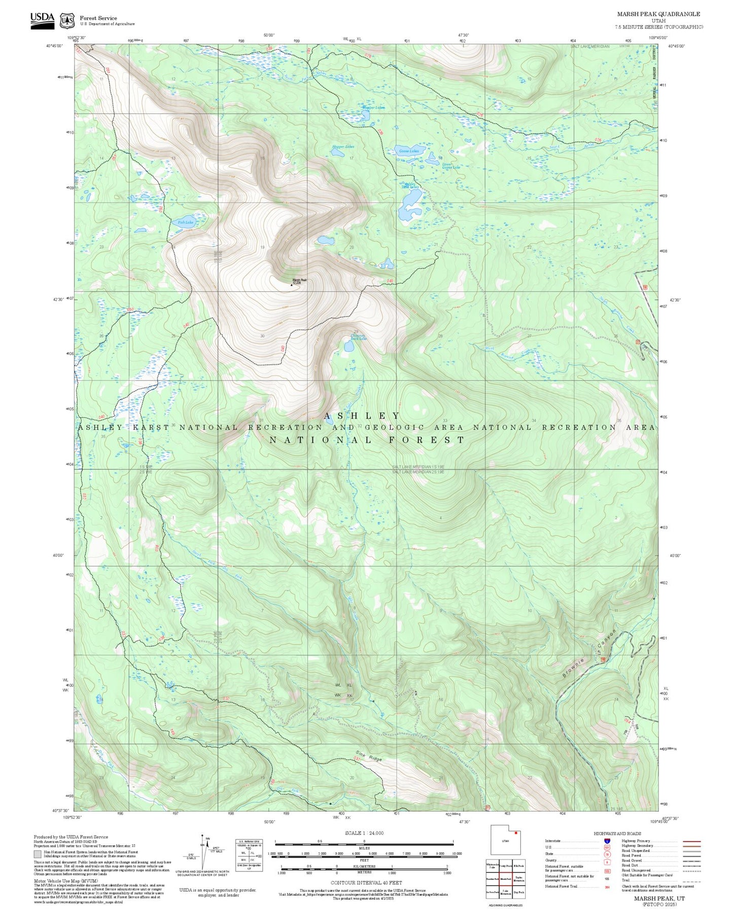 2025 Forest Service Topo Map of Marsh Peak Utah