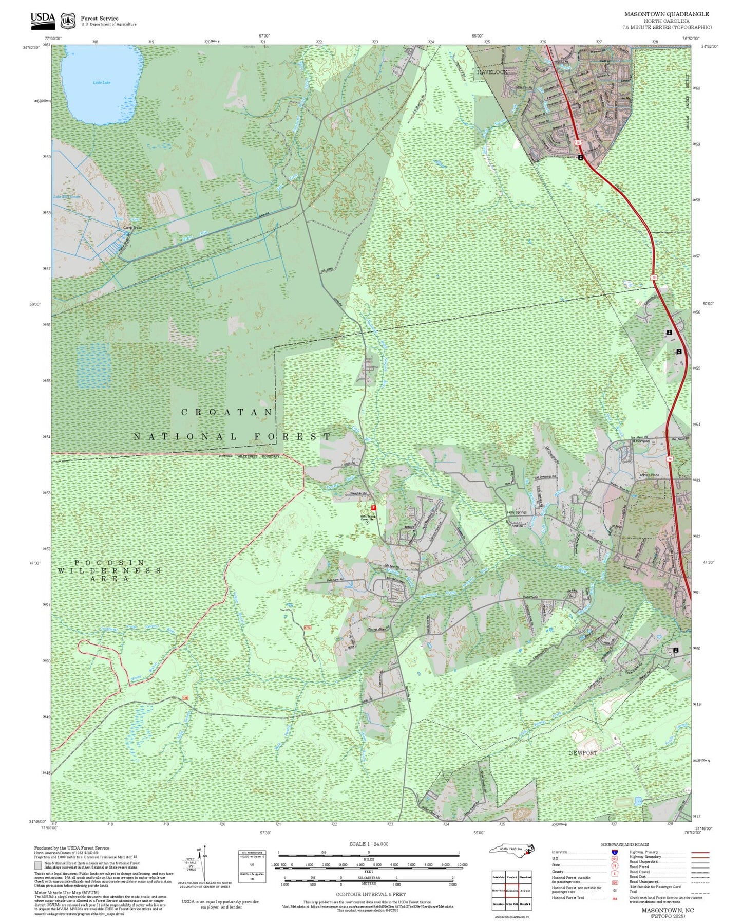 2025 Forest Service Topo Map of Masontown North Carolina
