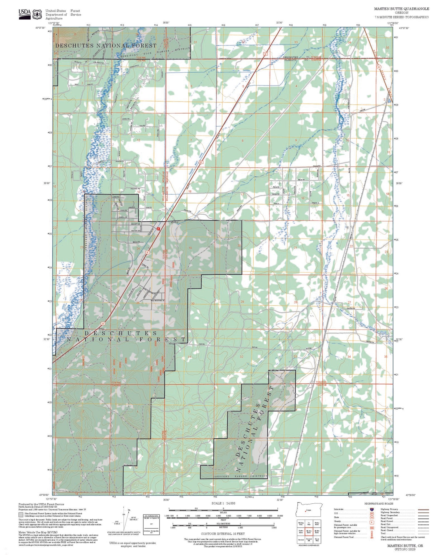2025 Forest Service Topo Map of Masten Butte Oregon