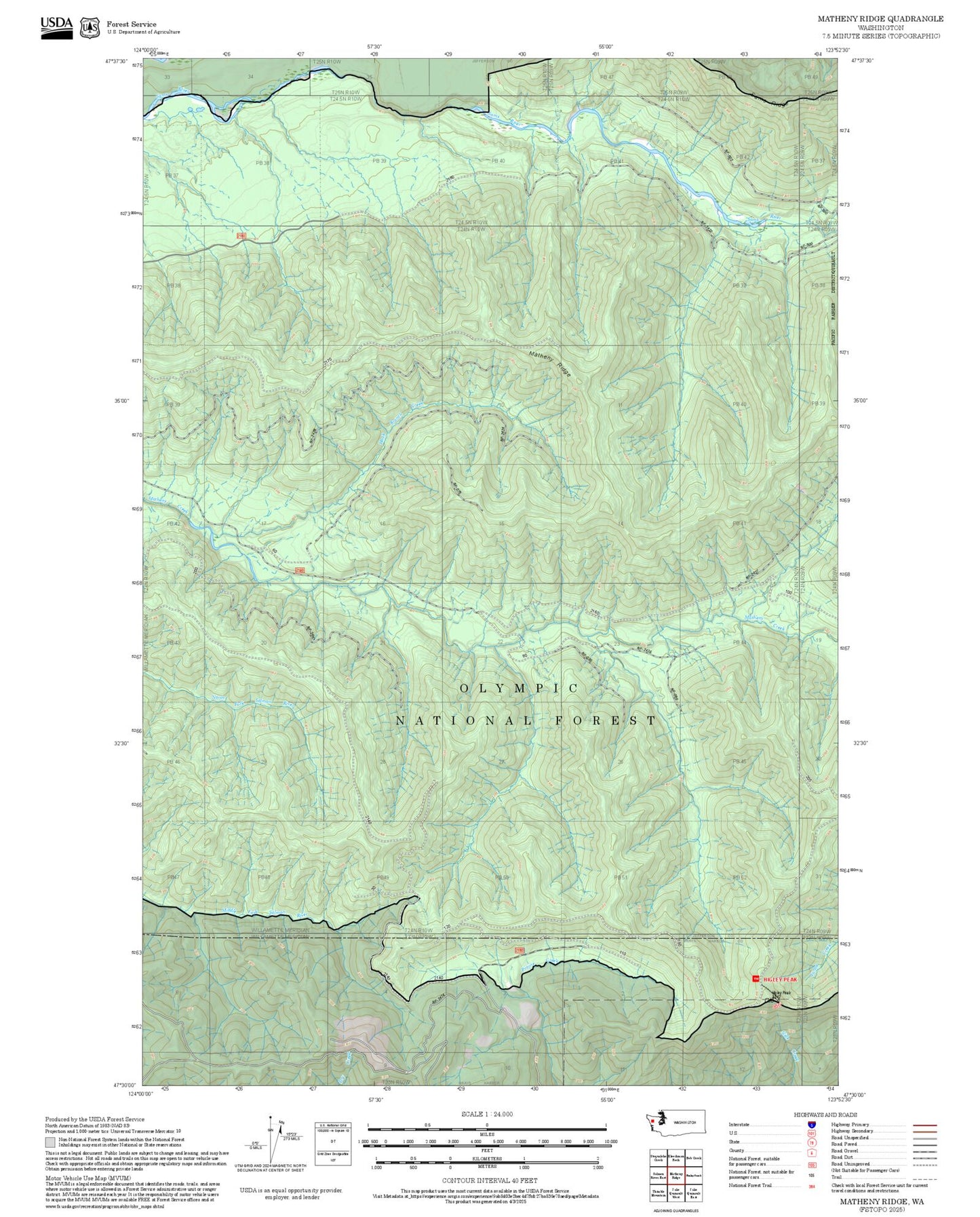 2025 Forest Service Topo Map of Matheny Ridge Washington