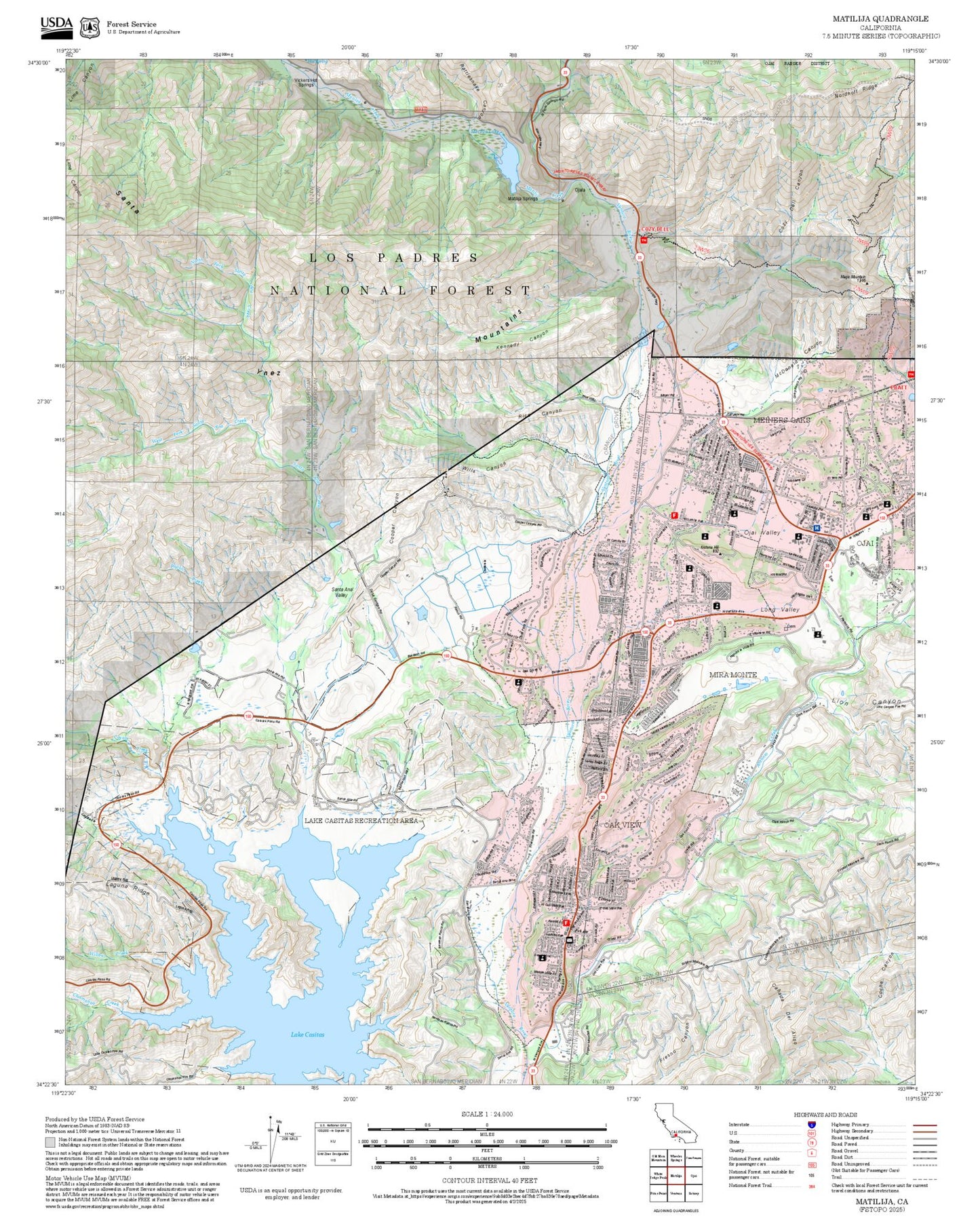 2025 Forest Service Topo Map of Matilija California