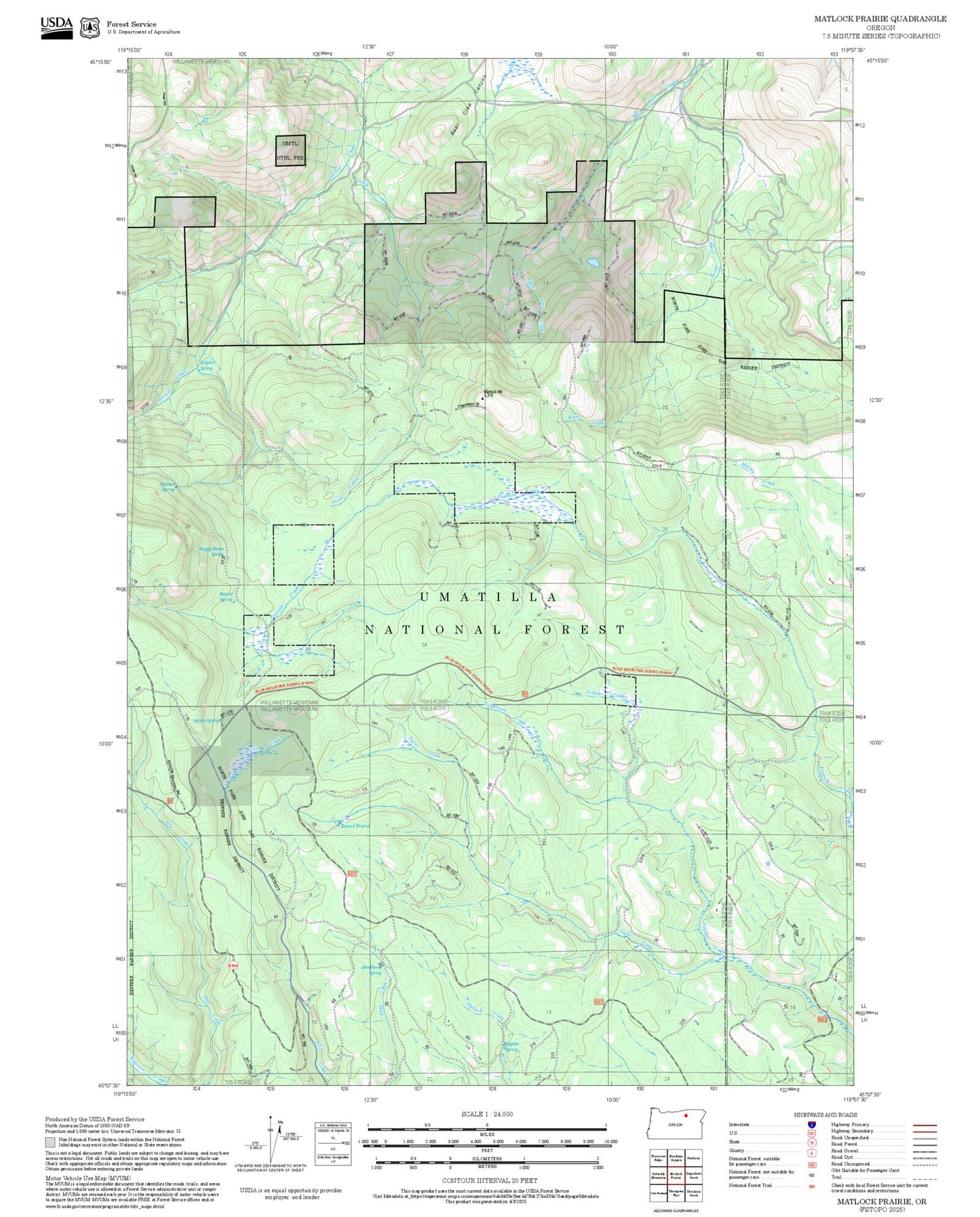 2025 Forest Service Topo Map of Matlock Prairie Oregon