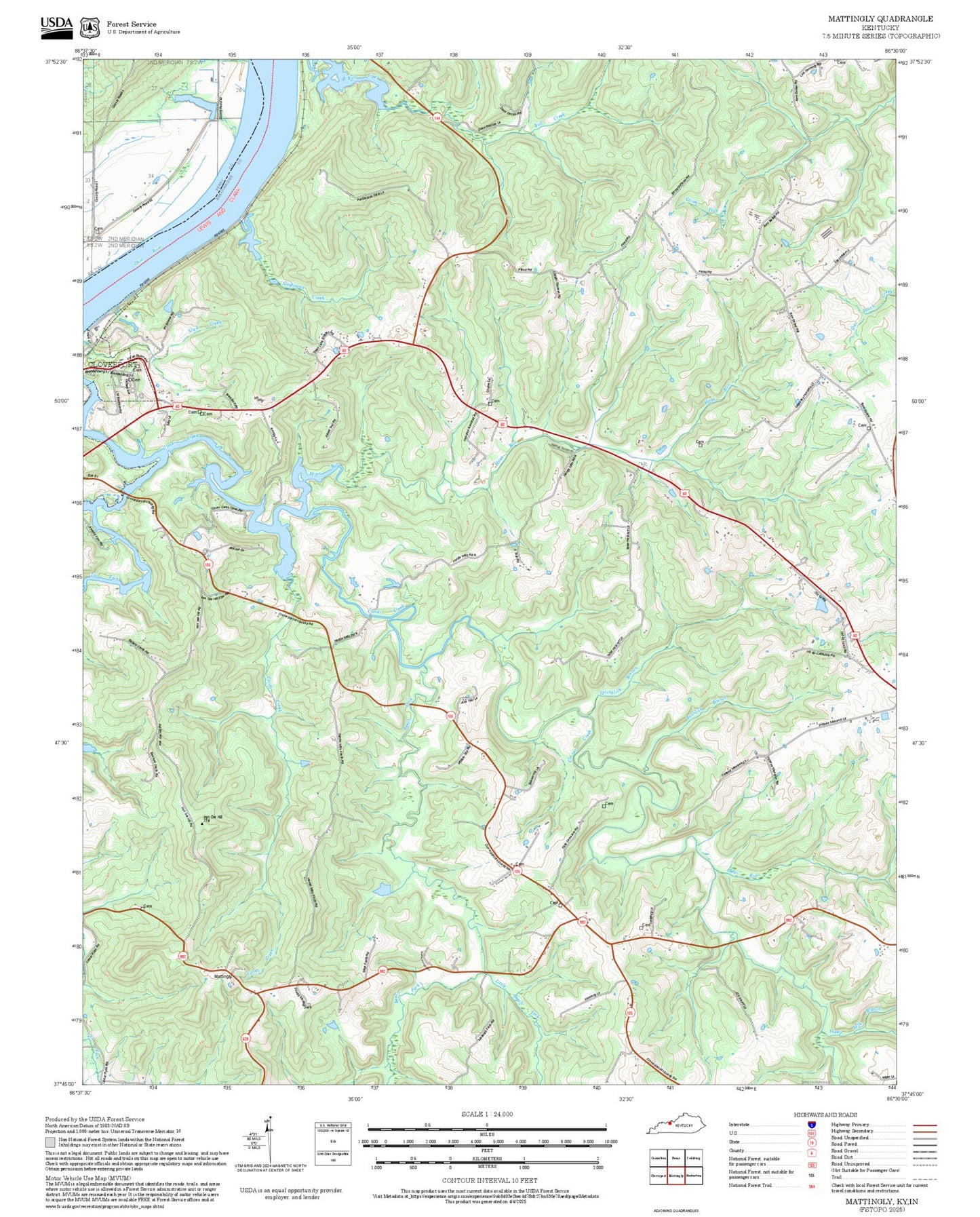 2025 Forest Service Topo Map of Mattingly Kentucky