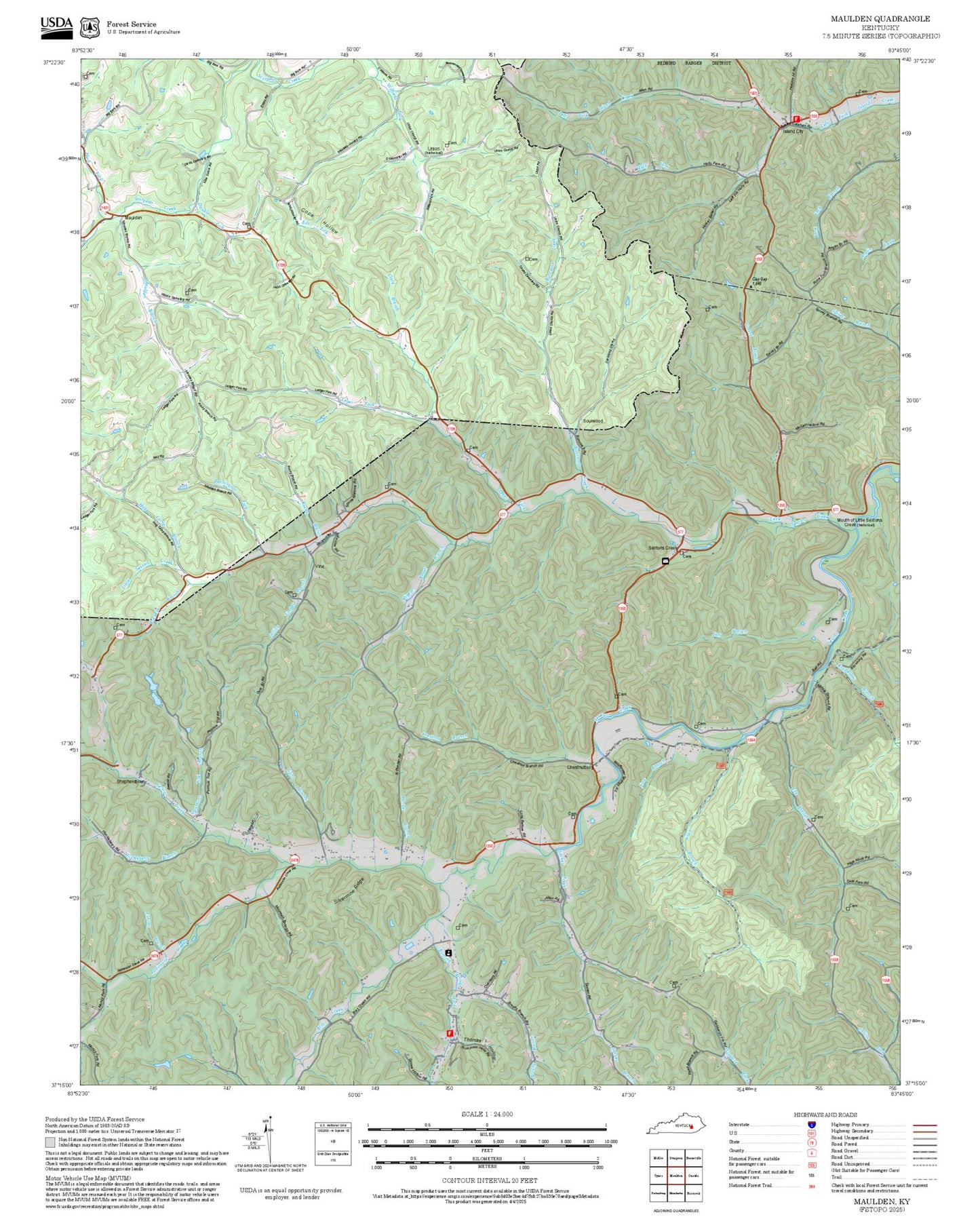 2025 Forest Service Topo Map of Maulden Kentucky