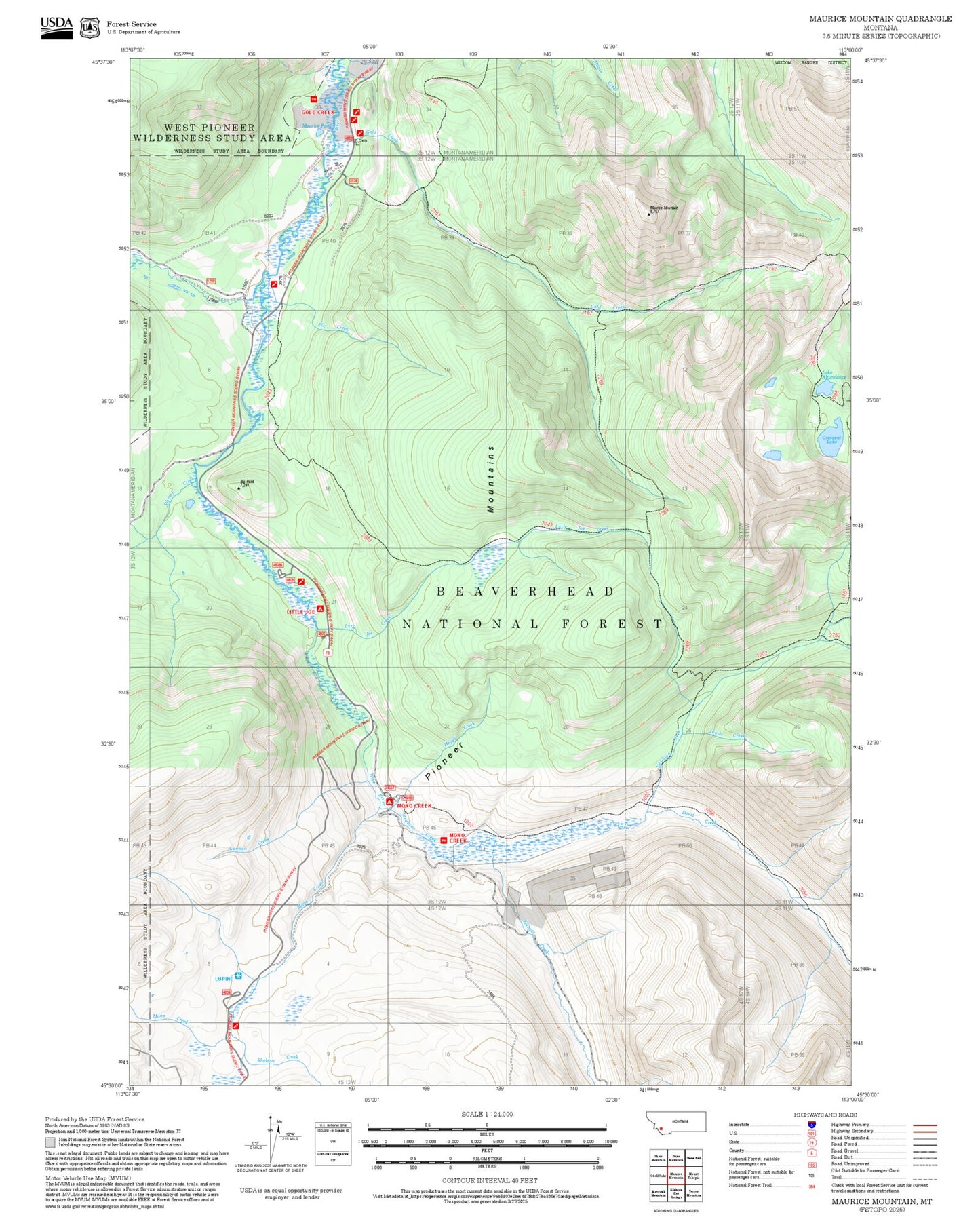 2025 Forest Service Topo Map of Maurice Mountain Montana