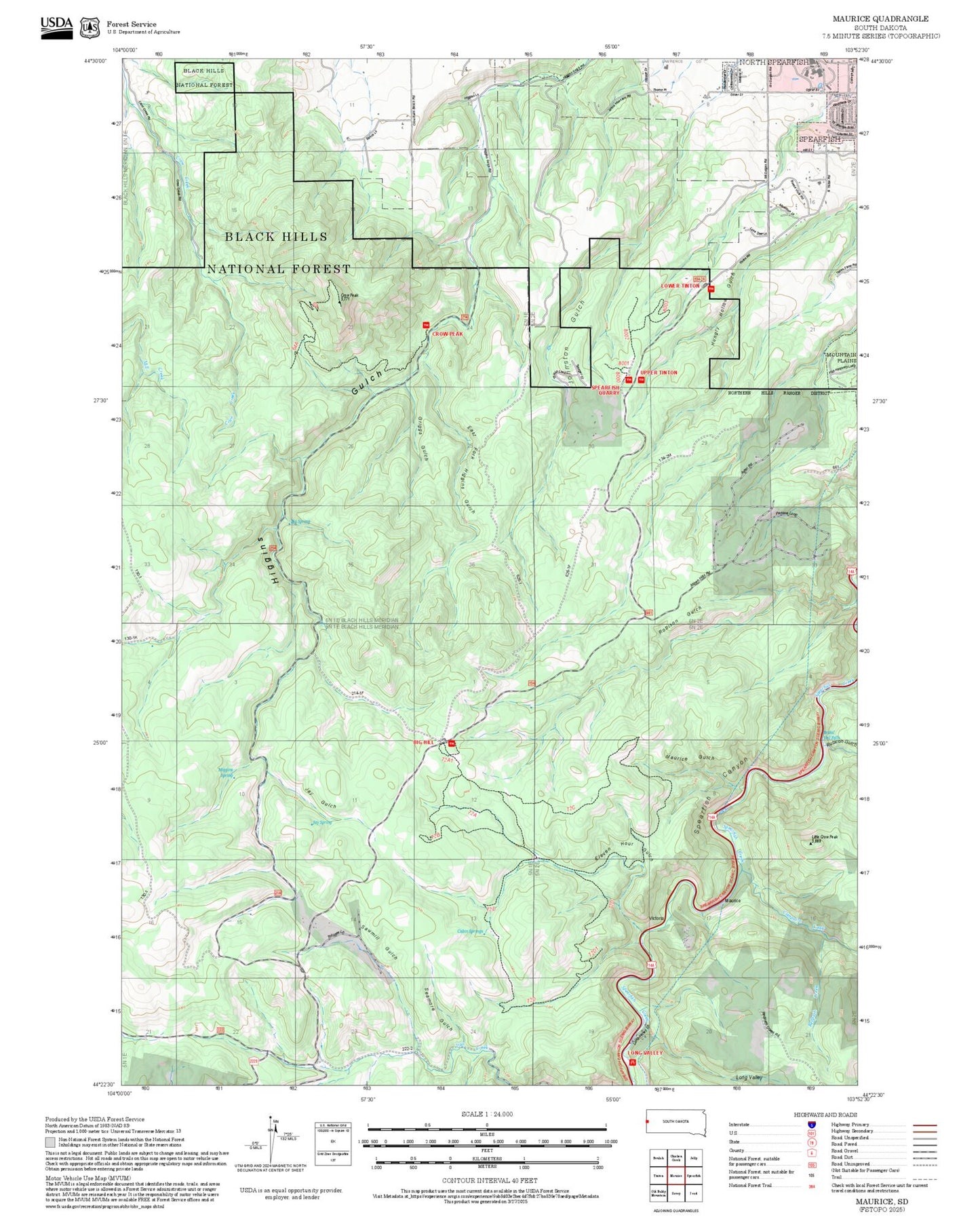 2025 Forest Service Topo Map of Maurice South Dakota