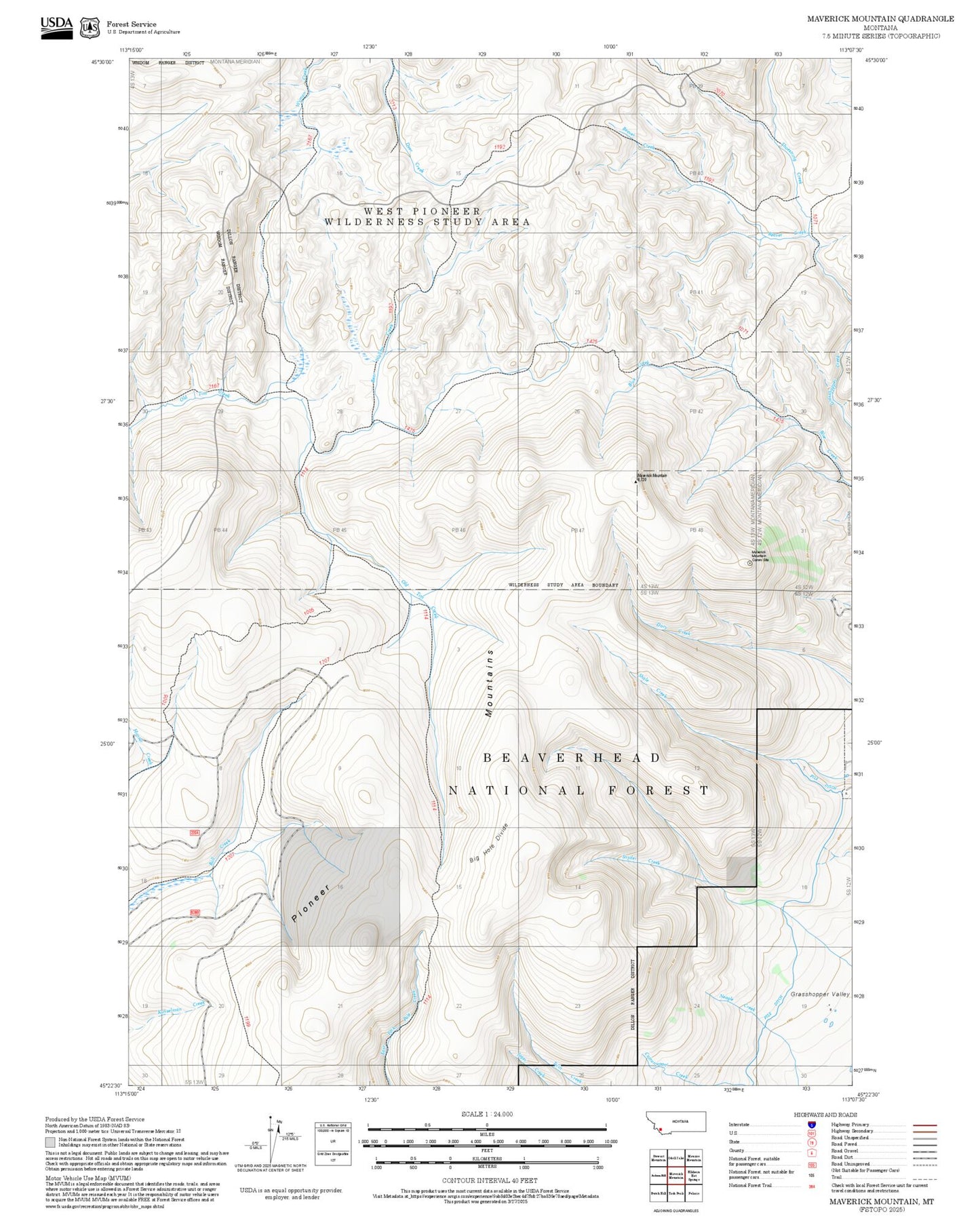 2025 Forest Service Topo Map of Maverick Mountain Montana