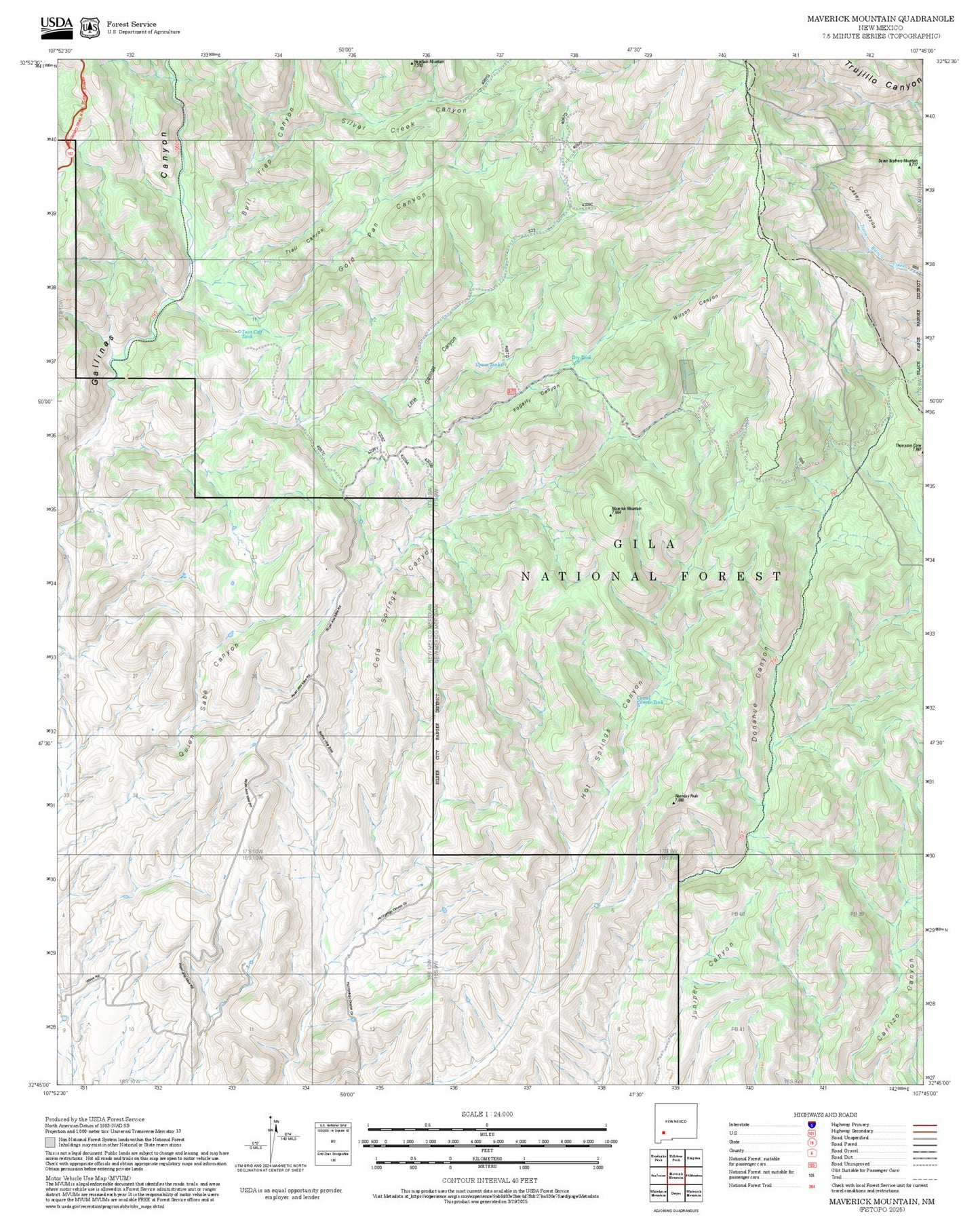 2025 Forest Service Topo Map of Maverick Mountain New Mexico