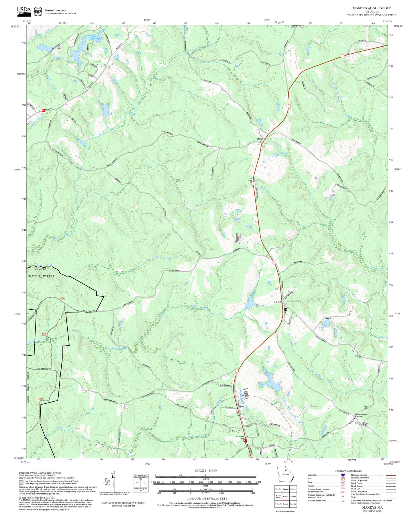 2025 Forest Service Topo Map of Maxeys Georgia