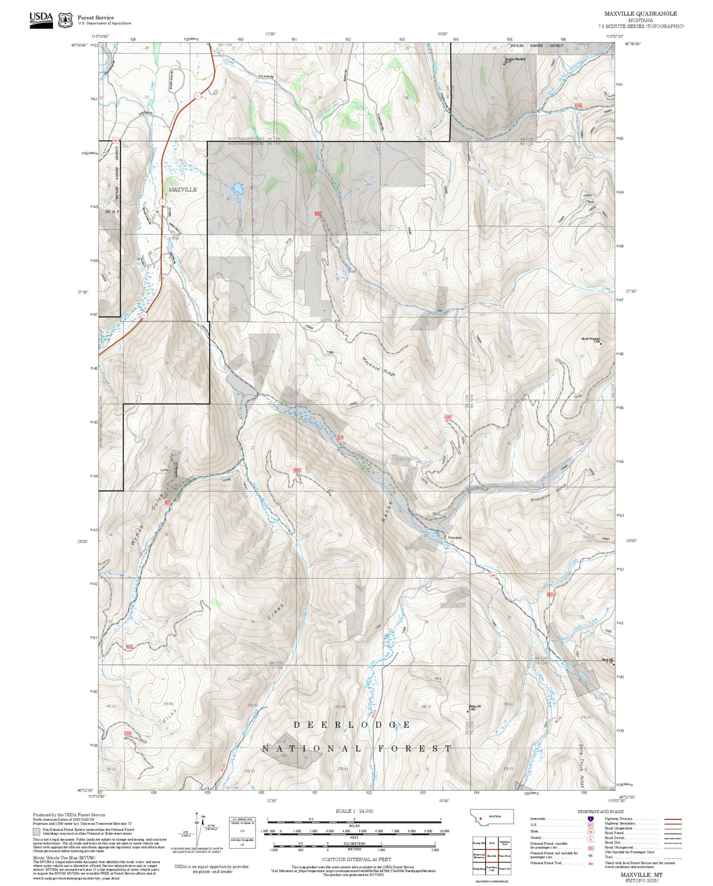 2025 Forest Service Topo Map of Maxville Montana
