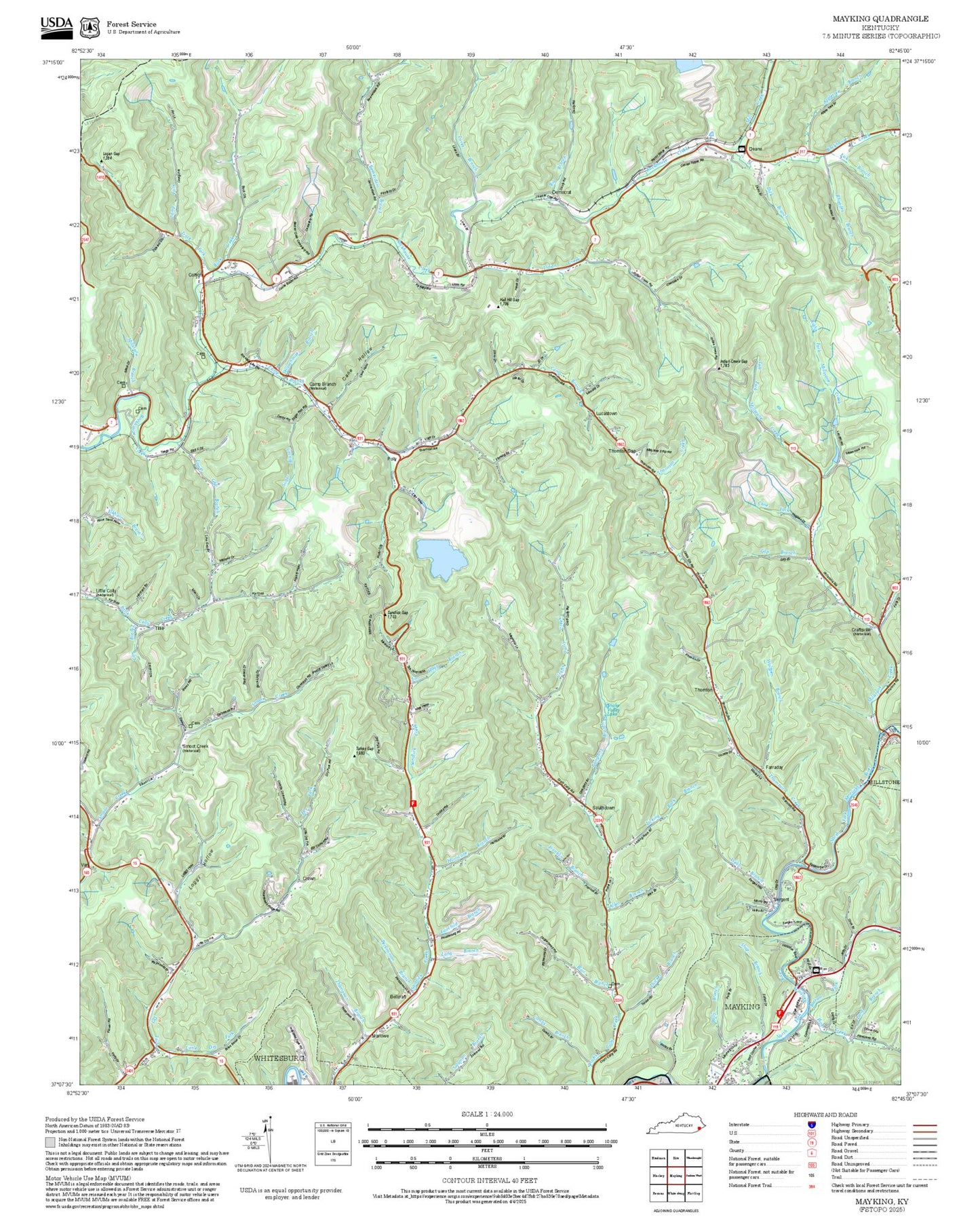 2025 Forest Service Topo Map of Mayking Kentucky