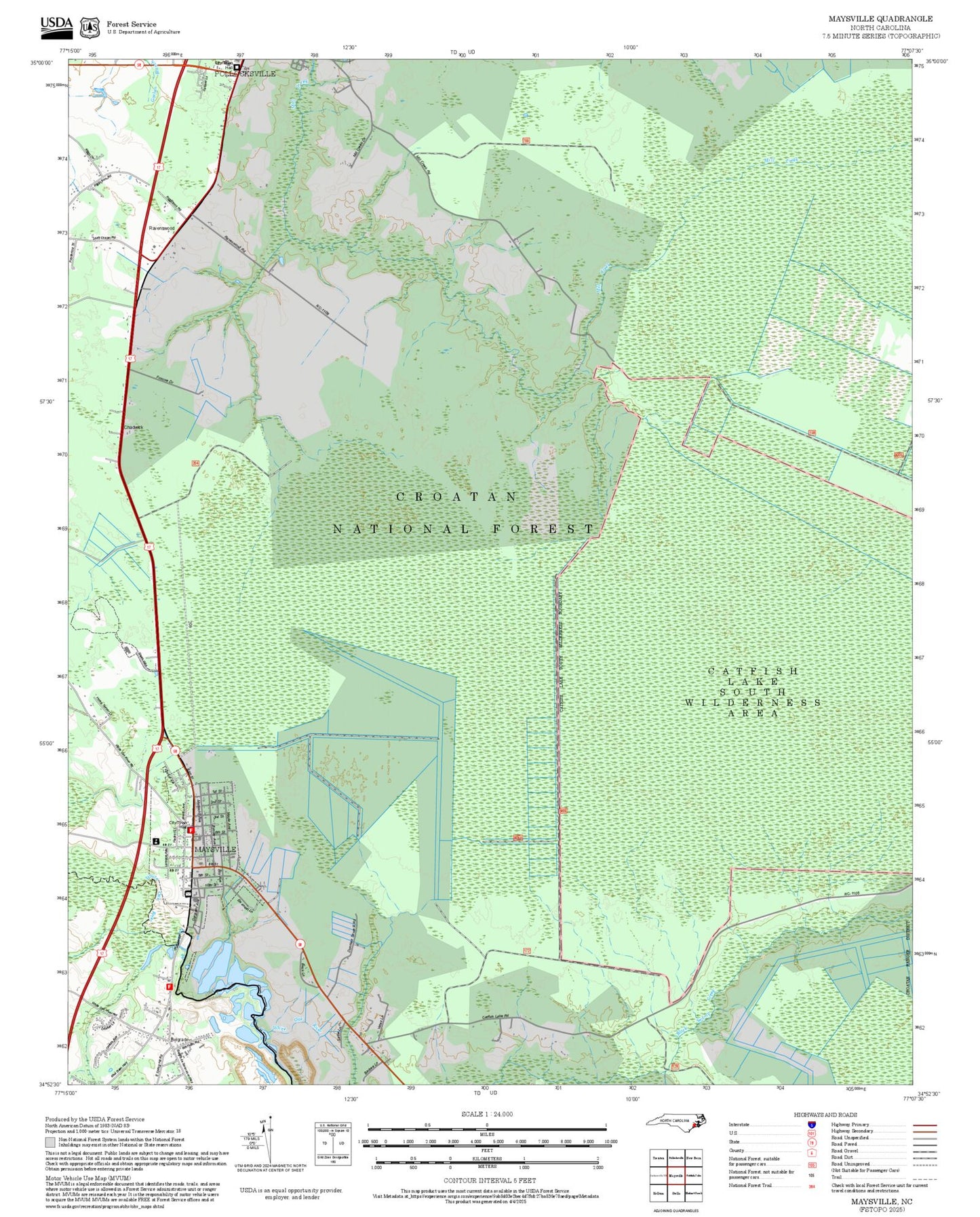 2025 Forest Service Topo Map of Maysville North Carolina
