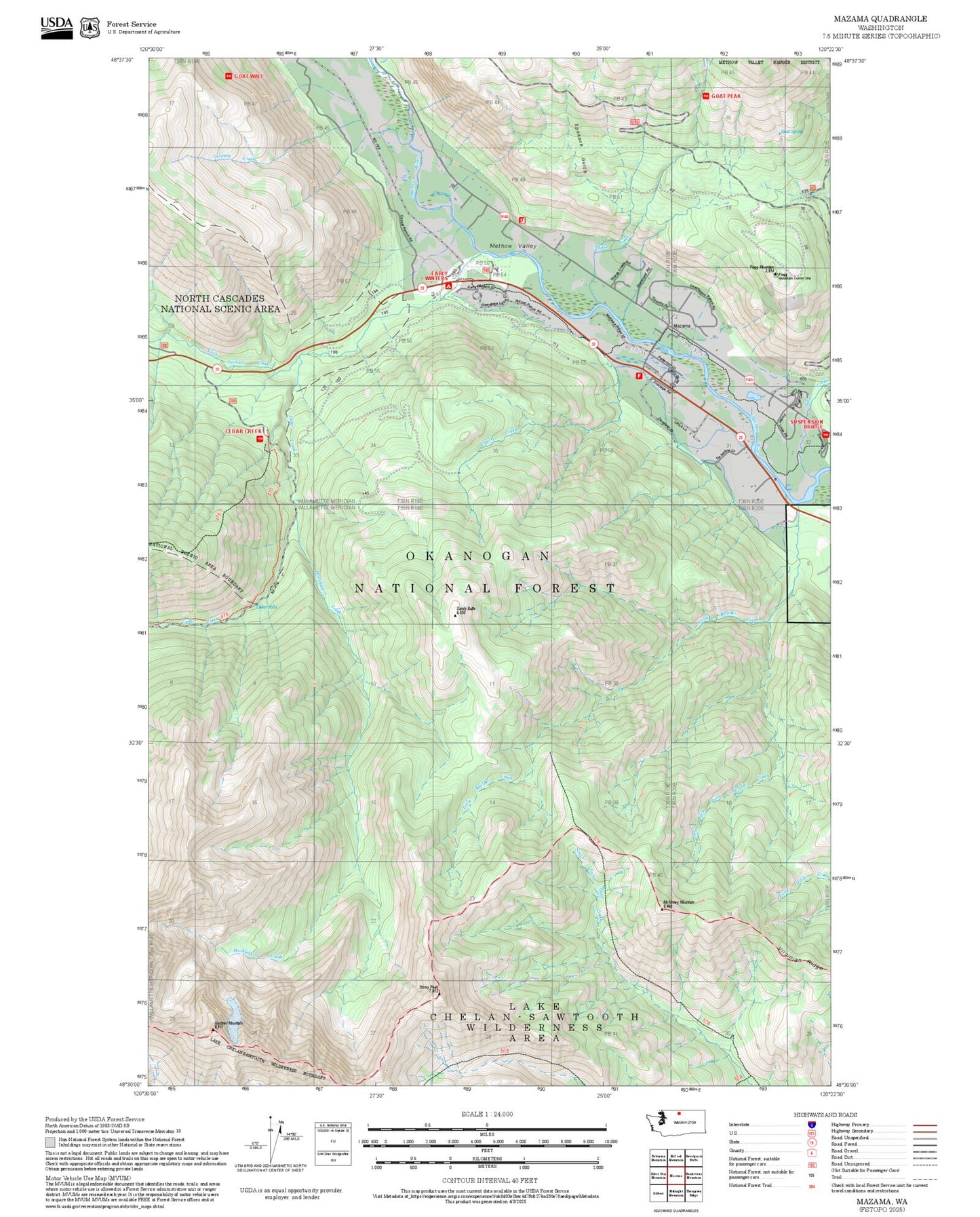 2025 Forest Service Topo Map of Mazama Washington