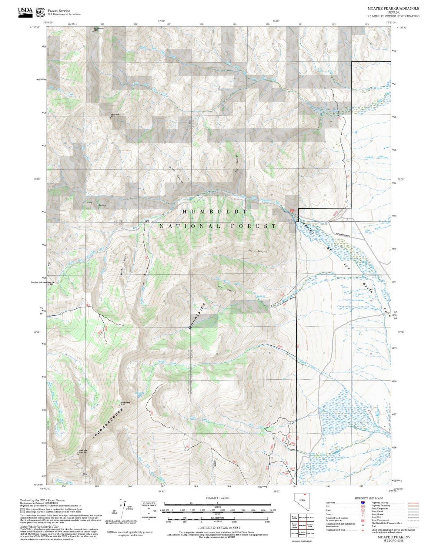 2025 Forest Service Topo Map of McAfee Peak Nevada