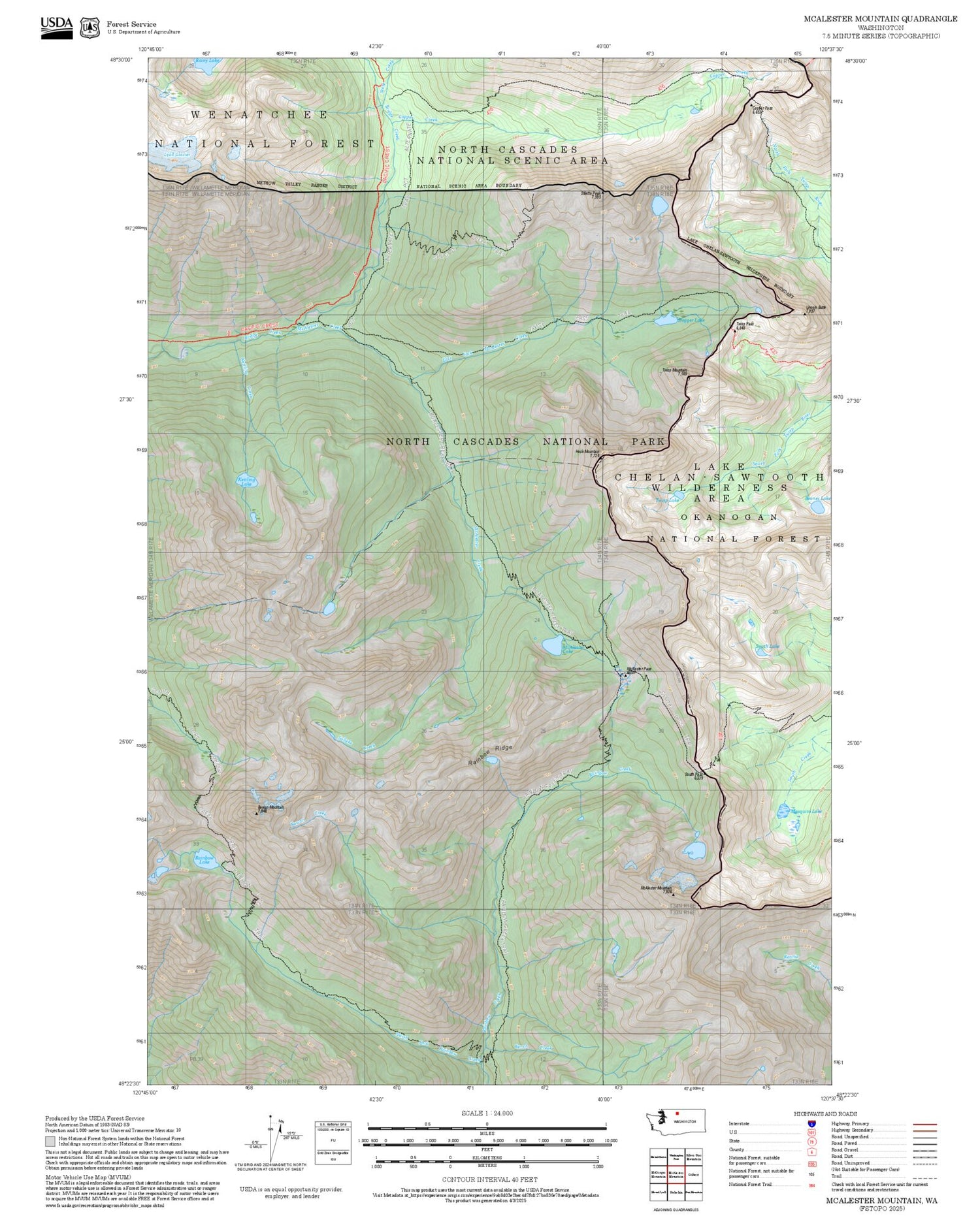 2025 Forest Service Topo Map of McAlester Mountain Washington