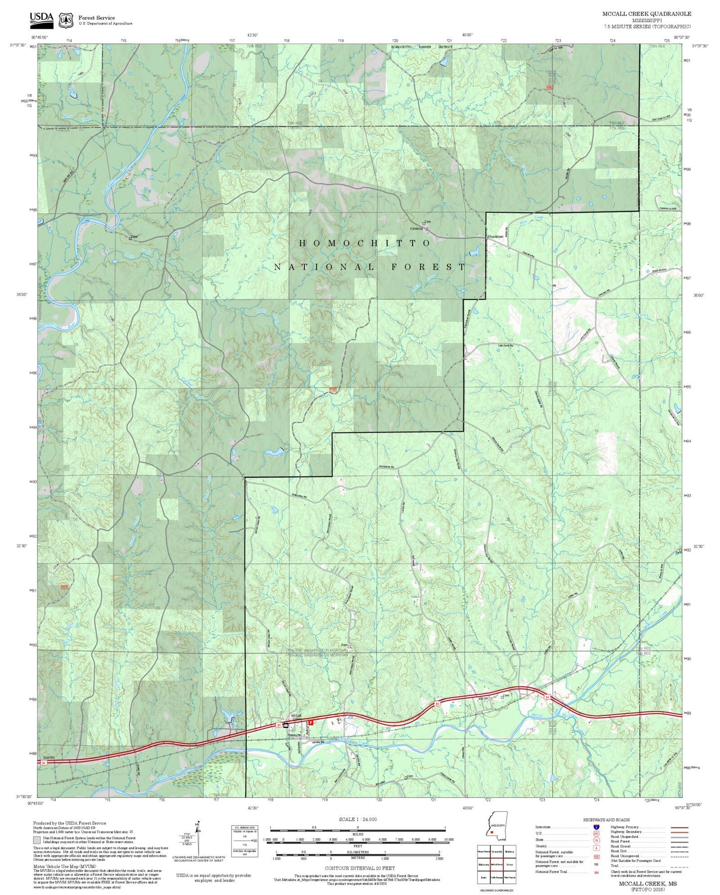 2025 Forest Service Topo Map of McCall Creek Mississippi