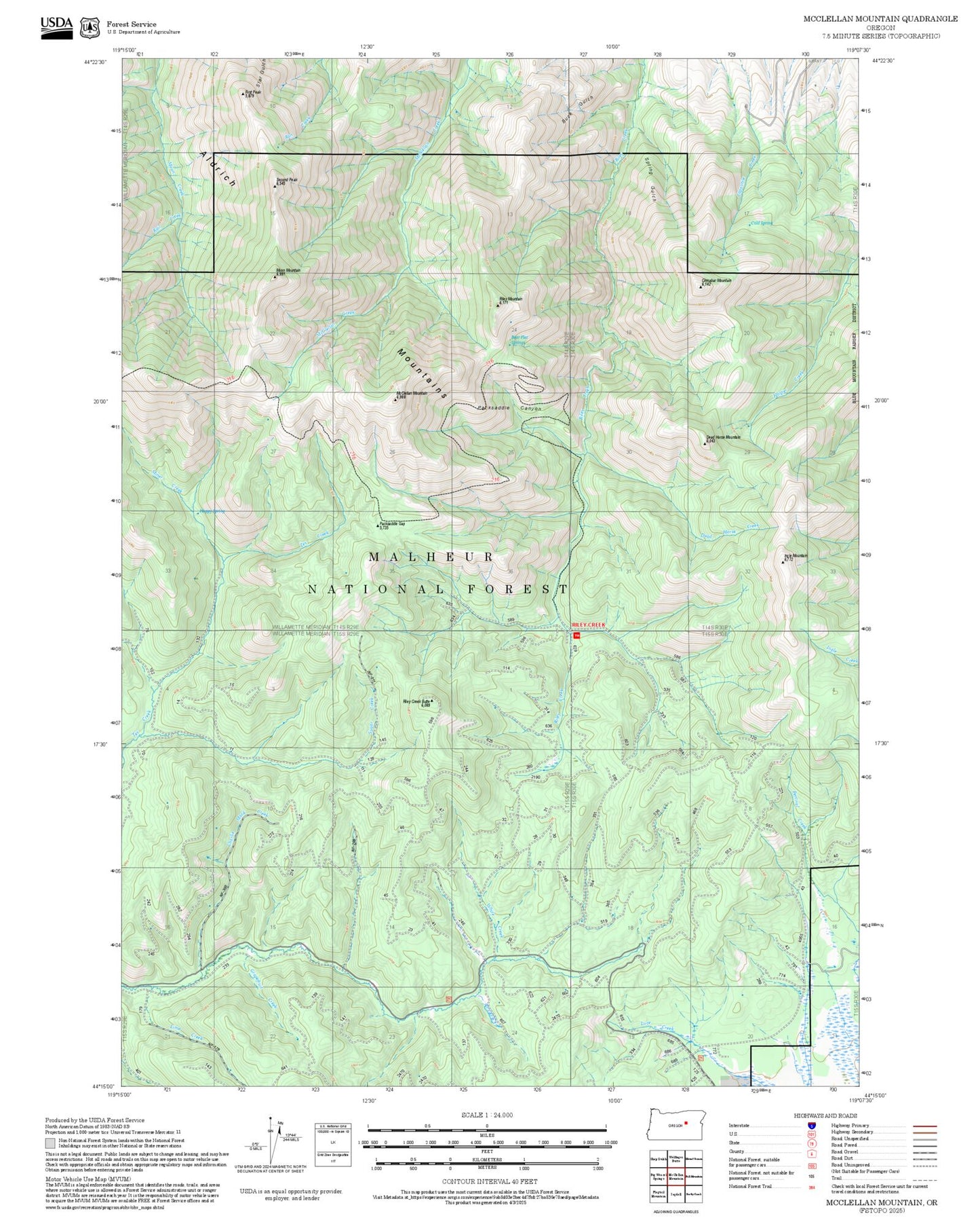 2025 Forest Service Topo Map of McClellan Mountain Oregon