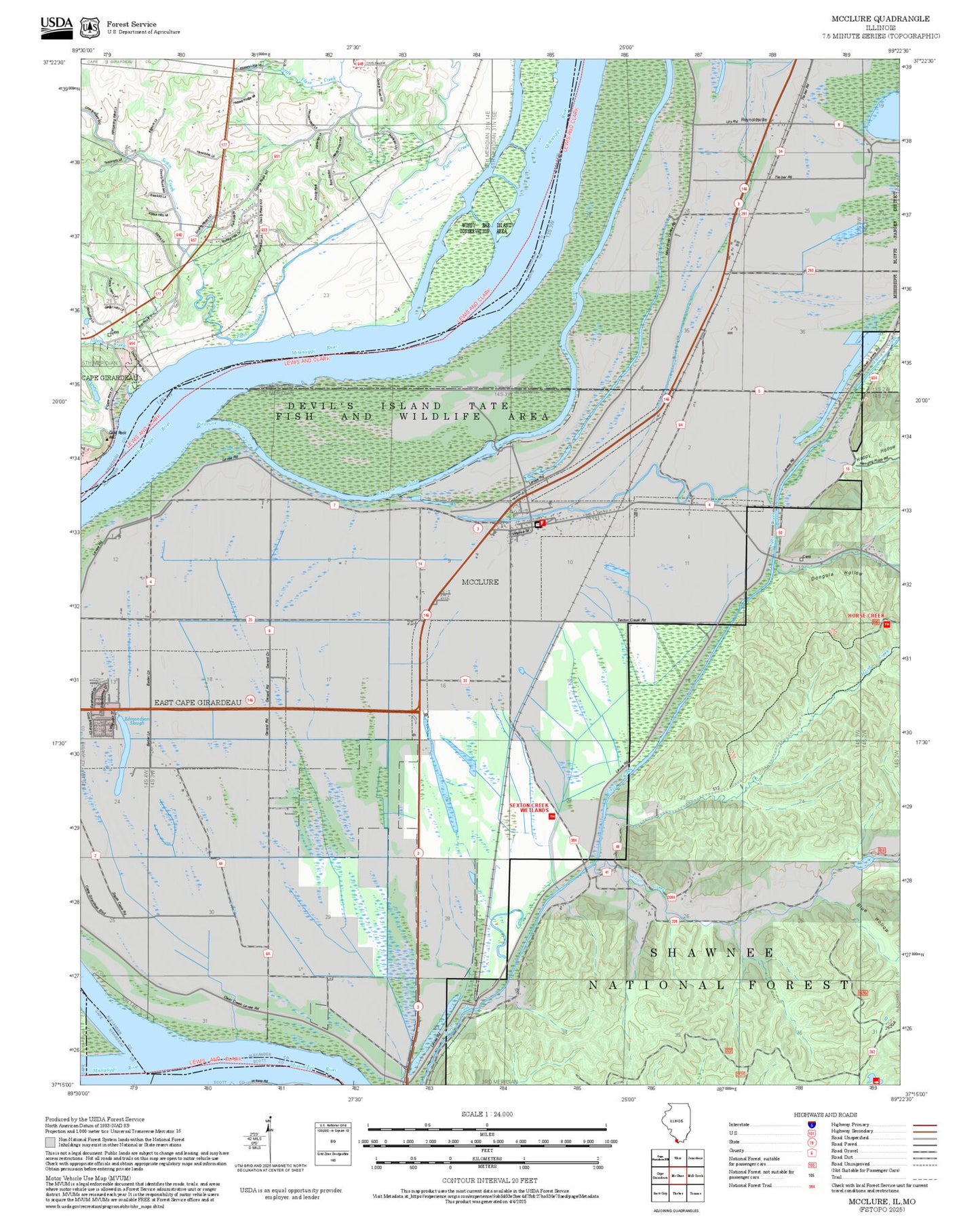 2025 Forest Service Topo Map of McClure Illinois