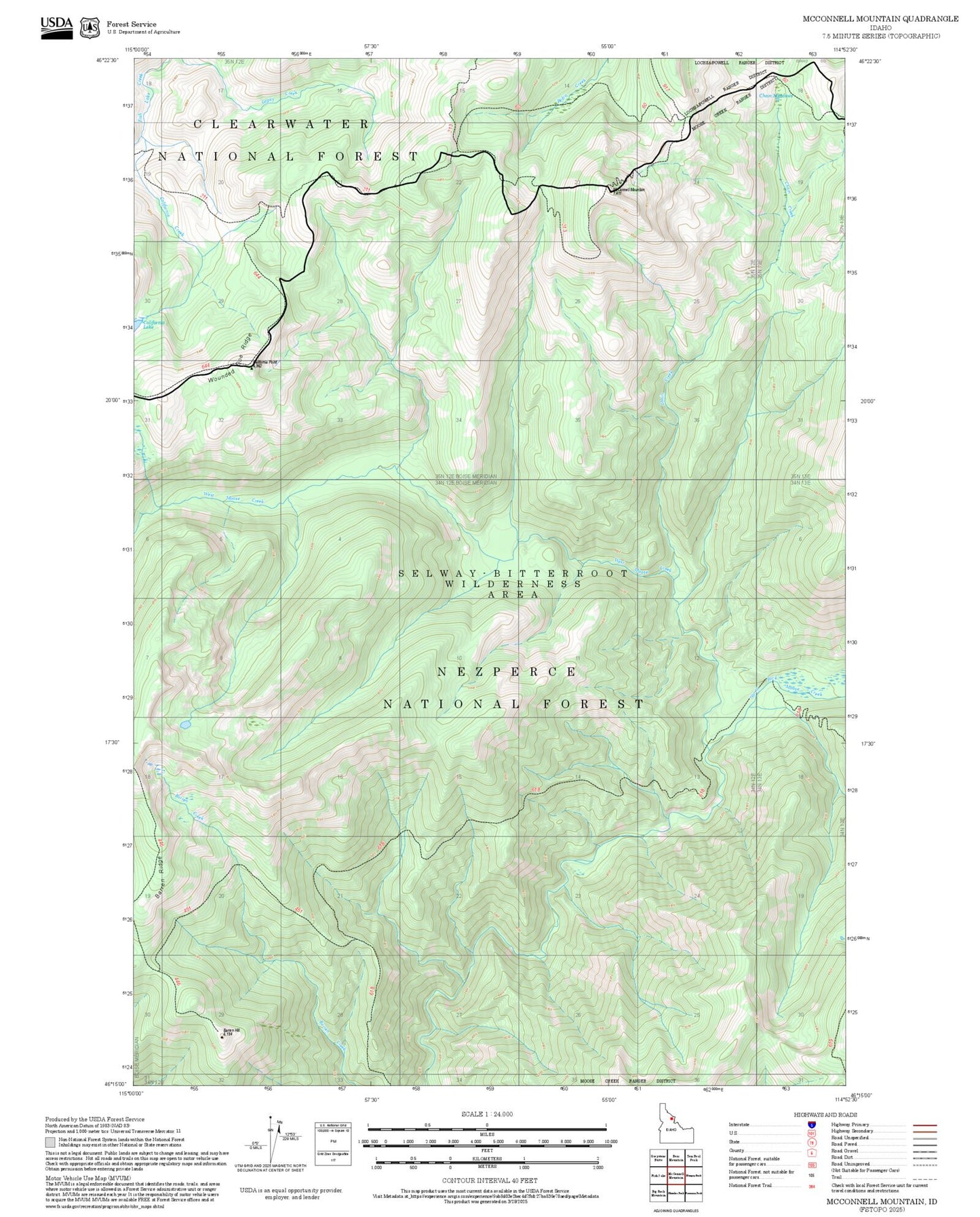 2025 Forest Service Topo Map of McConnell Mountain Idaho
