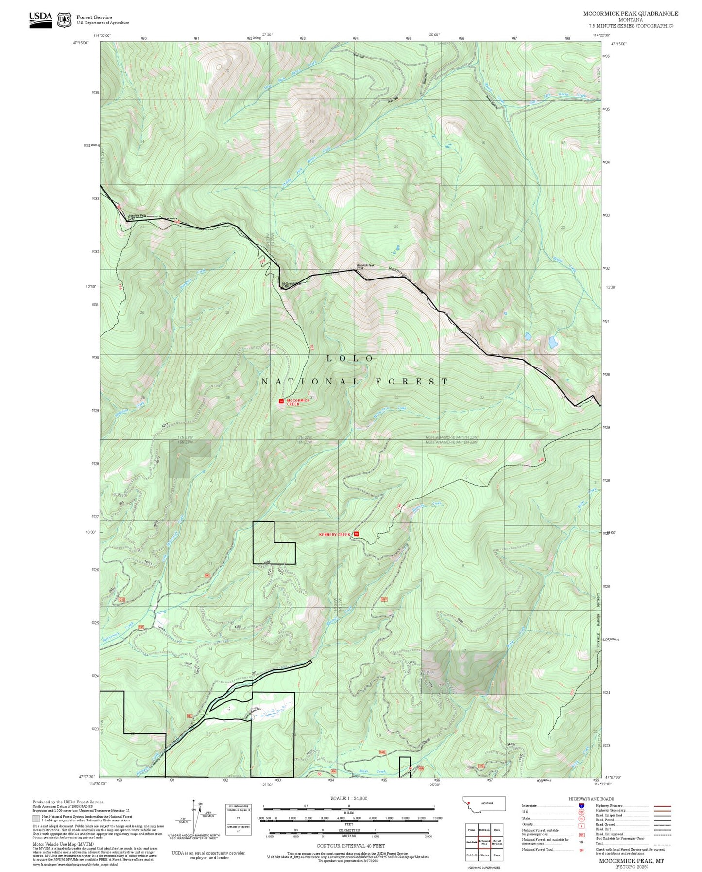 2025 Forest Service Topo Map of McCormick Peak Montana
