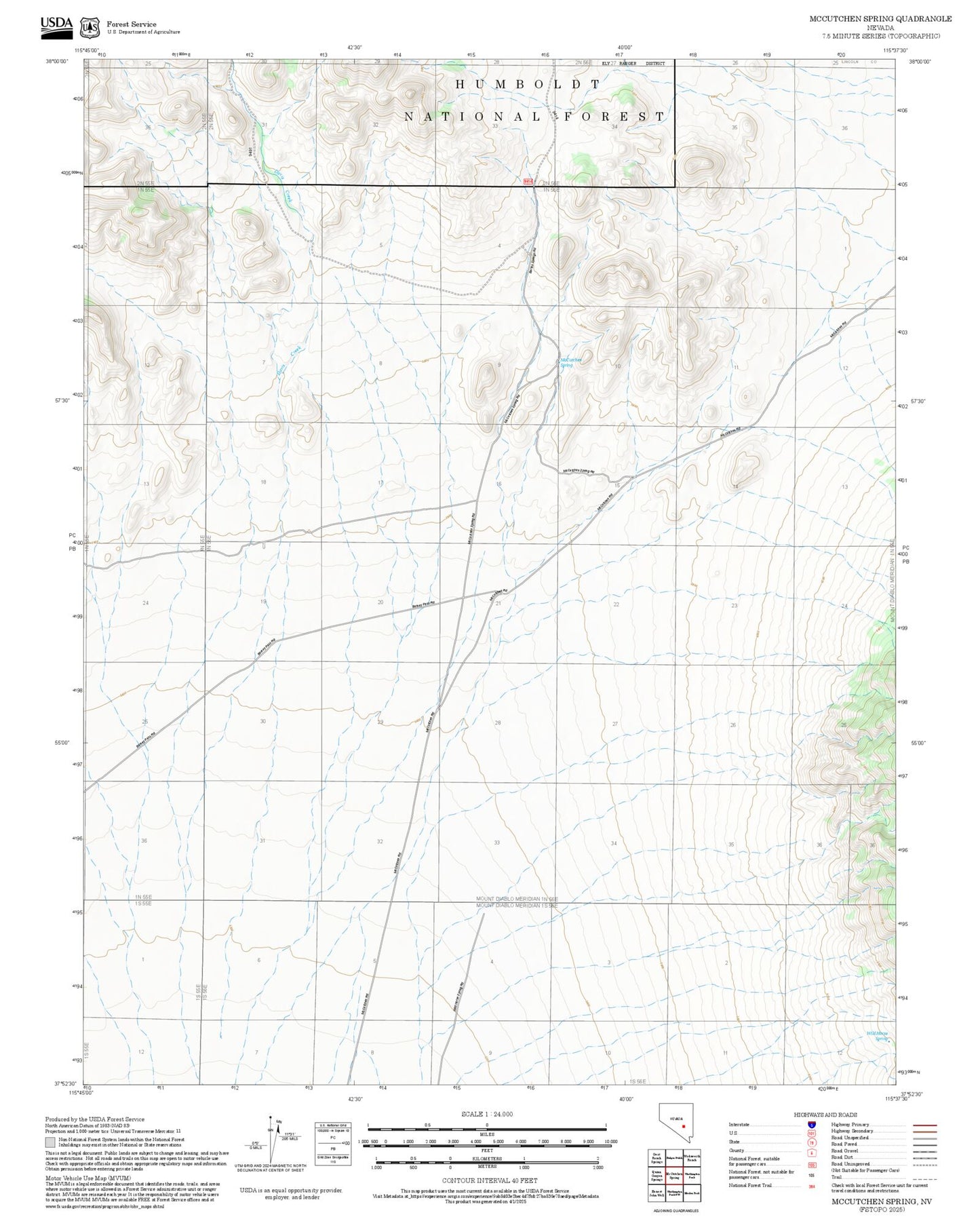 2025 Forest Service Topo Map of McCutchen Spring Nevada