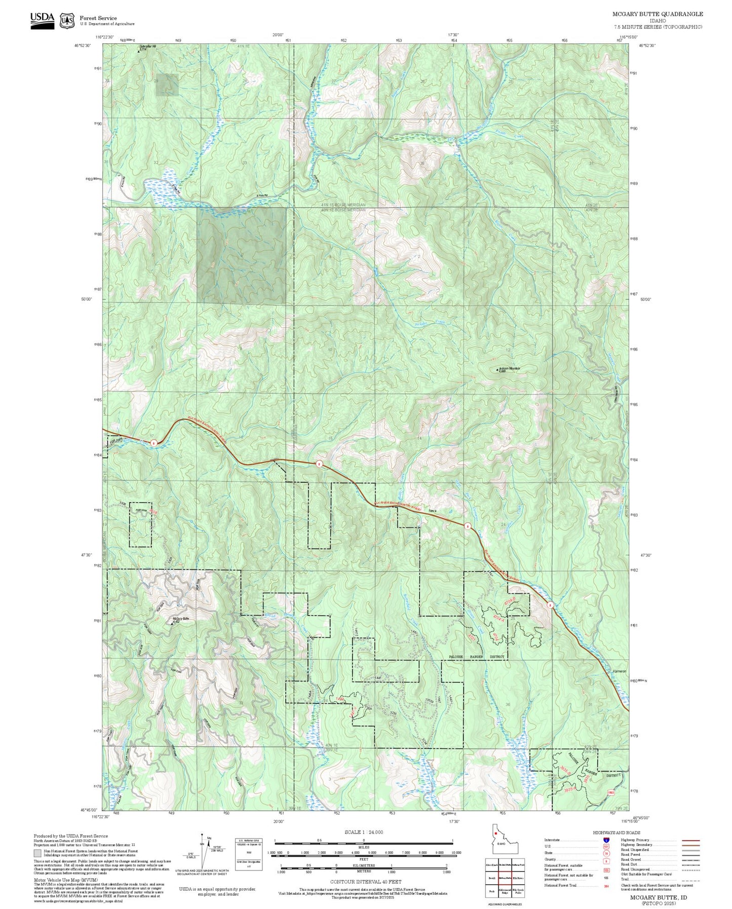2025 Forest Service Topo Map of McGary Butte Idaho