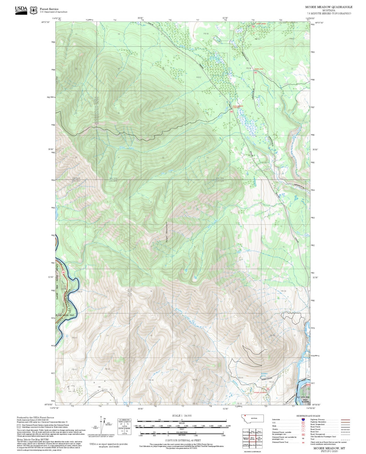 2025 Forest Service Topo Map of McGee Meadow Montana