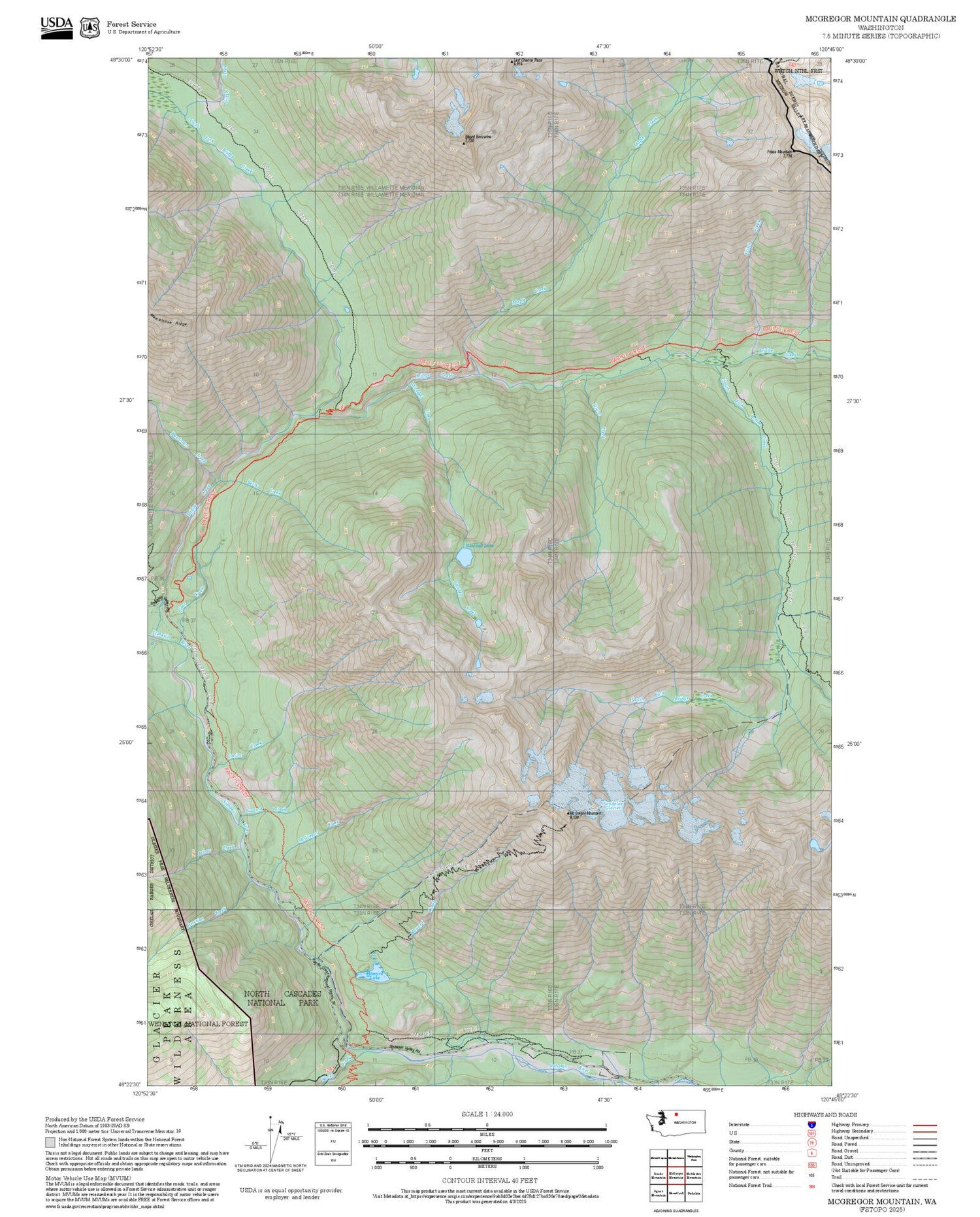 2025 Forest Service Topo Map of McGregor Mountain Washington