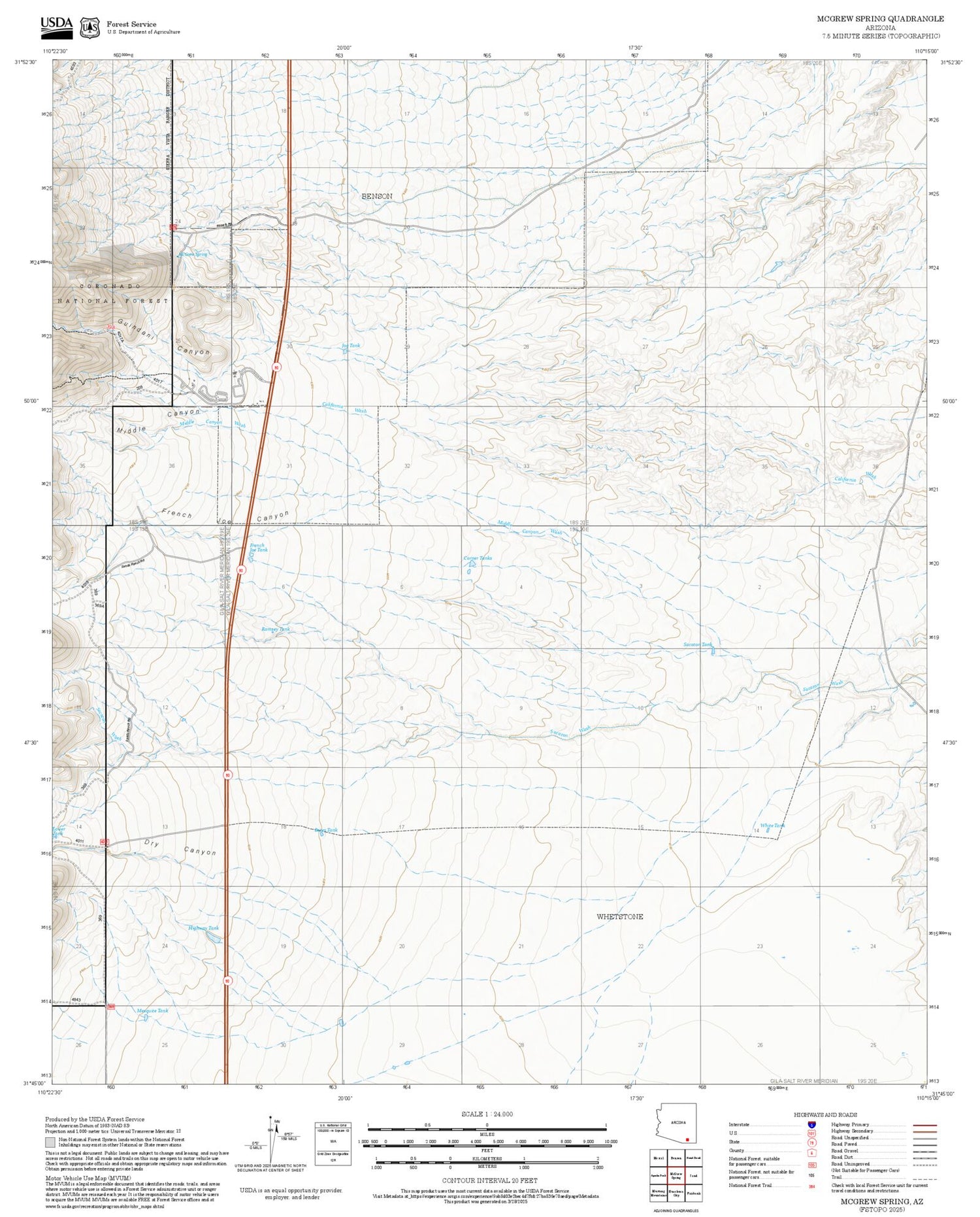 2025 Forest Service Topo Map of McGrew Spring Arizona