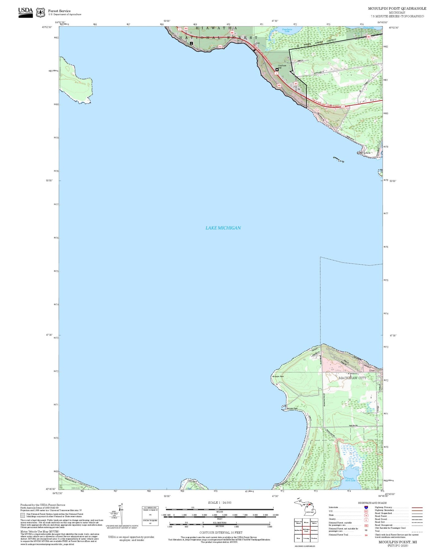 2025 Forest Service Topo Map of McGulpin Point Michigan