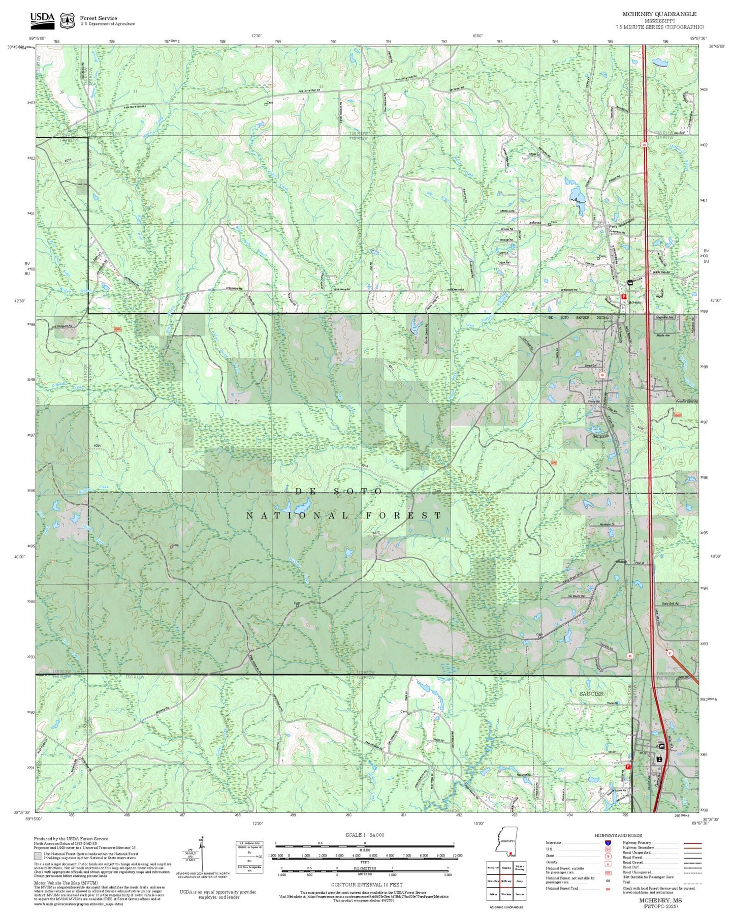 2025 Forest Service Topo Map of McHenry Mississippi