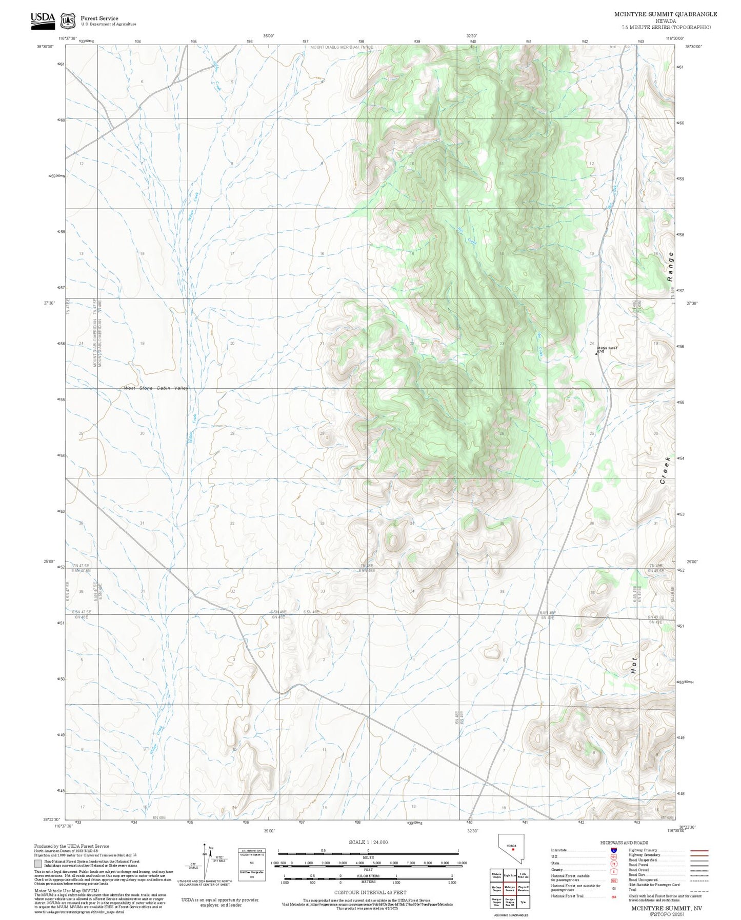 2025 Forest Service Topo Map of McIntyre Summit Nevada