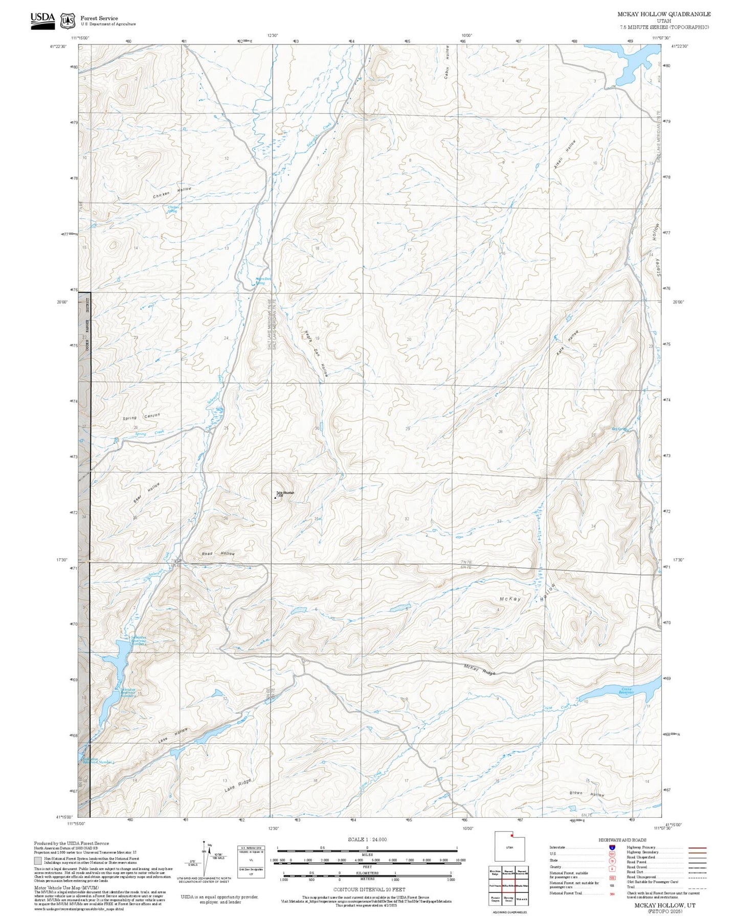 2025 Forest Service Topo Map of McKay Hollow Utah