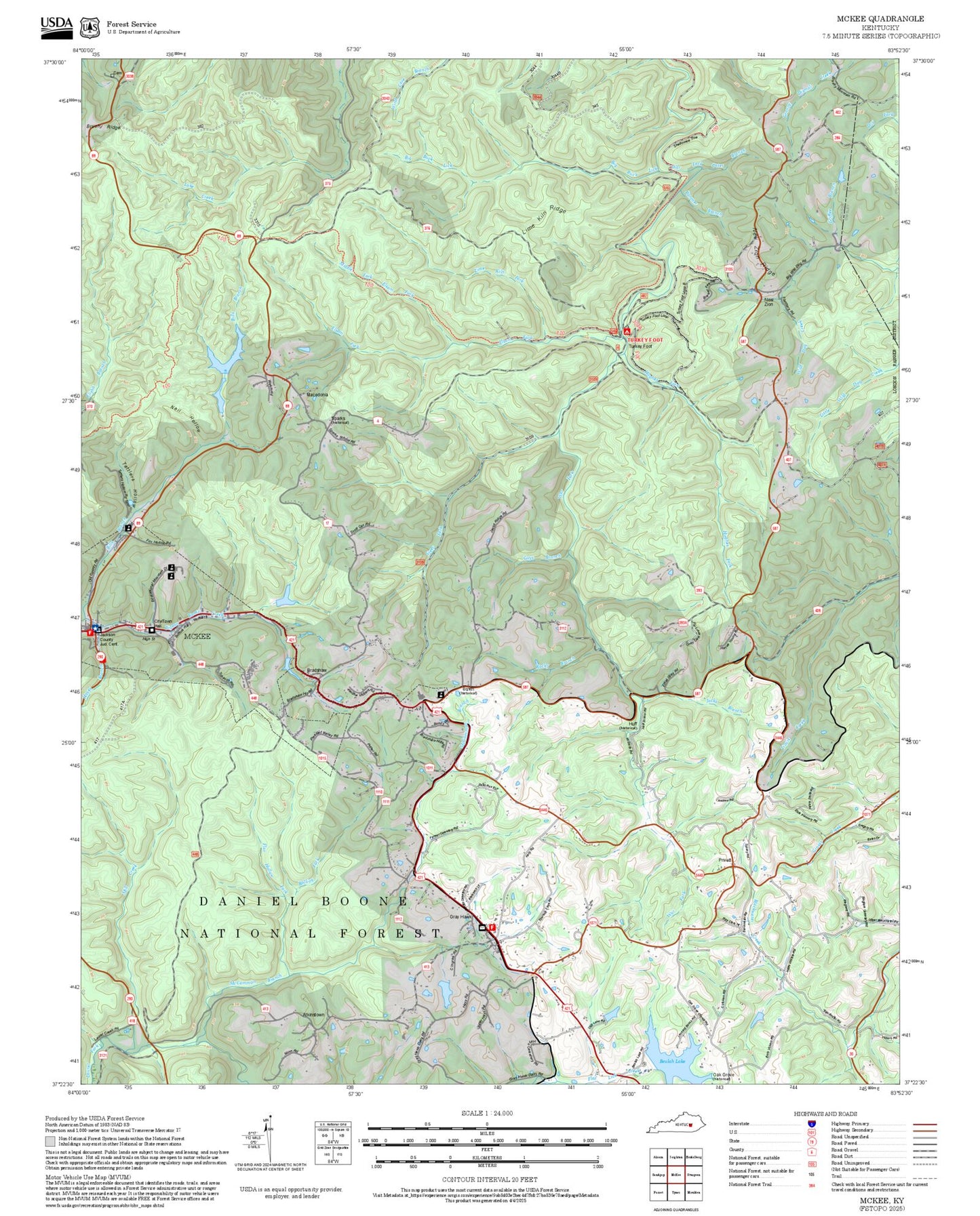 2025 Forest Service Topo Map of McKee Kentucky