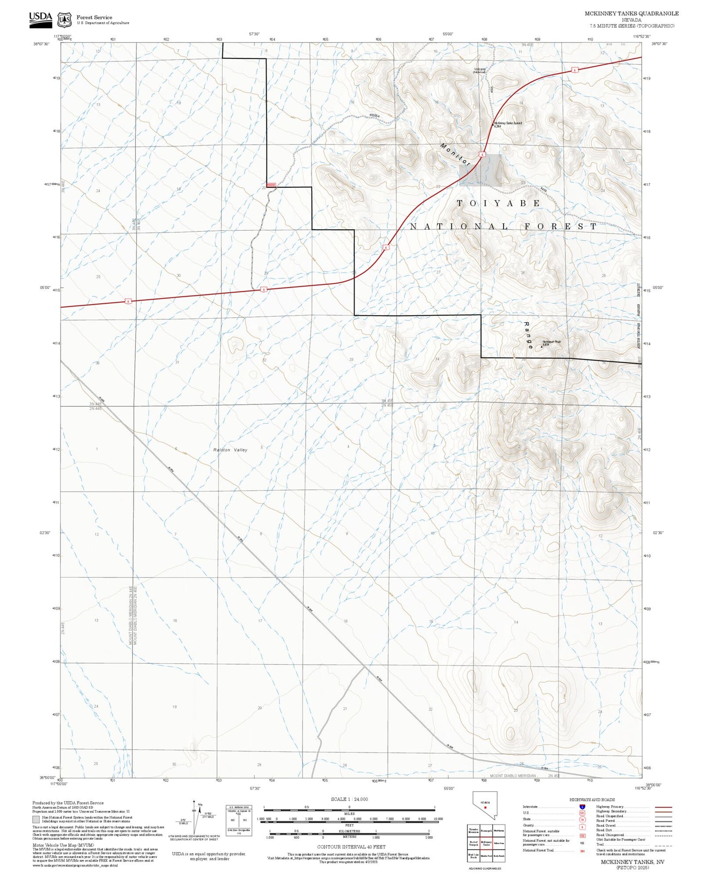 2025 Forest Service Topo Map of McKinney Tanks Nevada