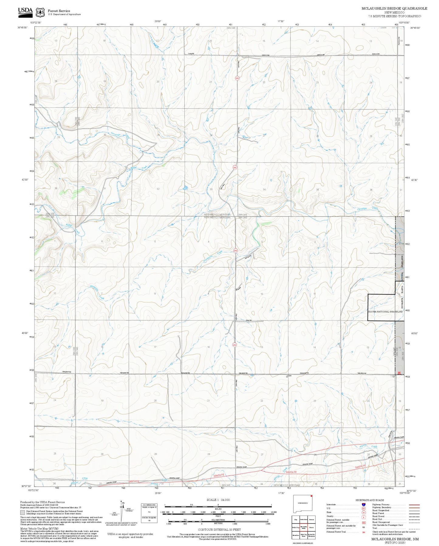 2025 Forest Service Topo Map of McLaughlin Bridge New Mexico