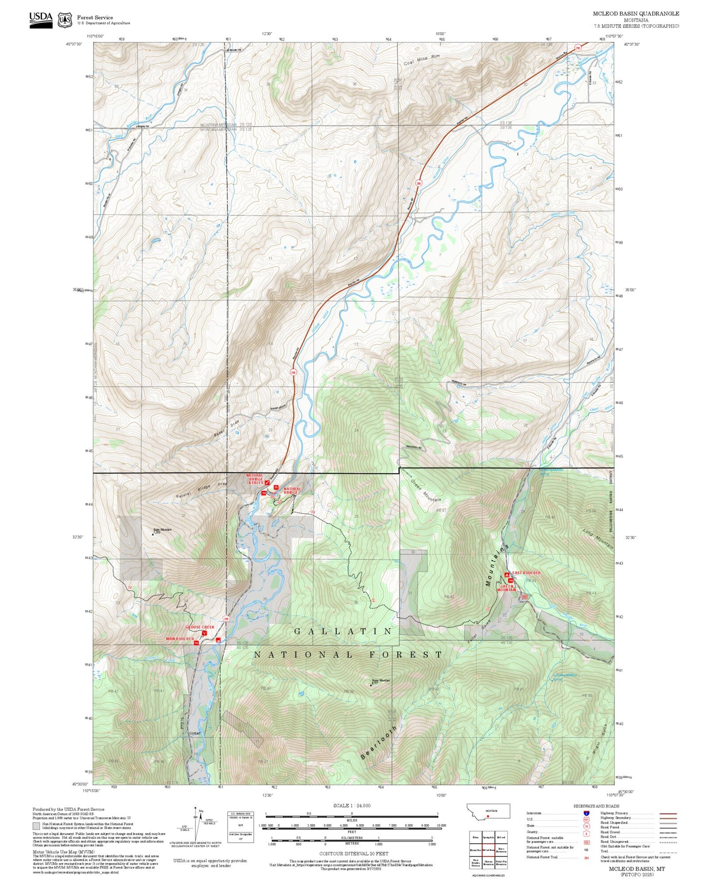 2025 Forest Service Topo Map of McLeod Basin Montana