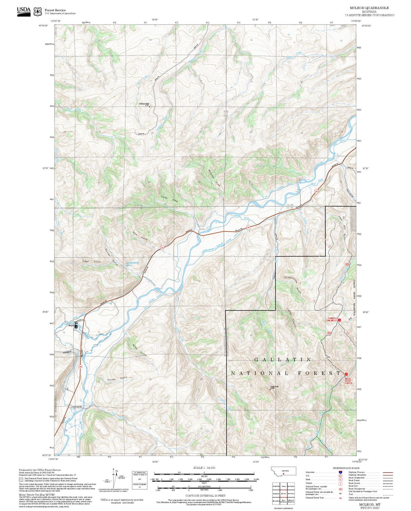 2025 Forest Service Topo Map of McLeod Montana
