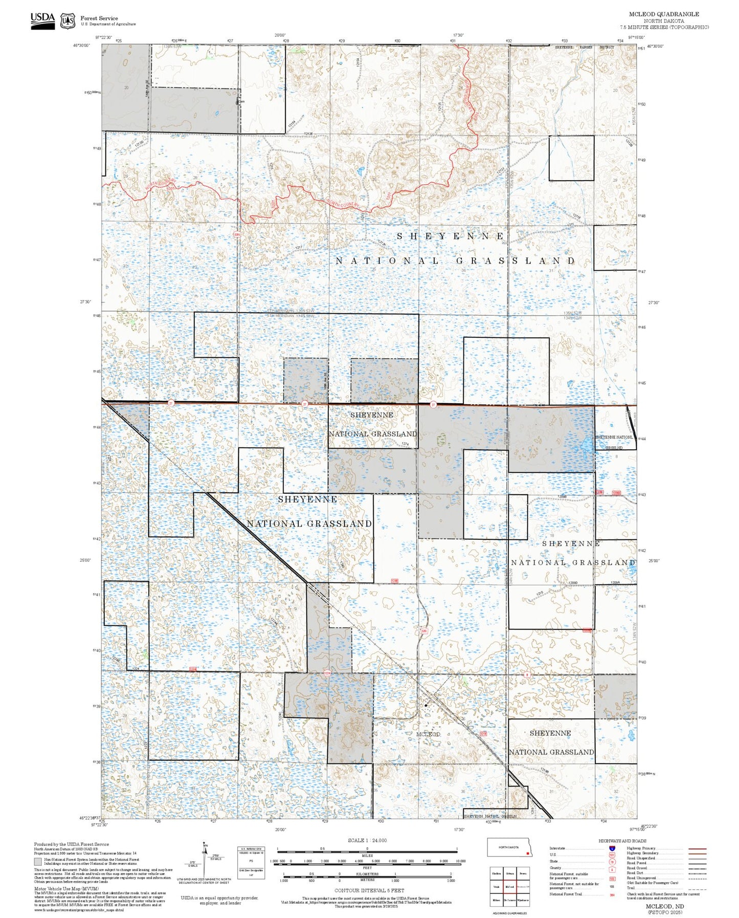 2025 Forest Service Topo Map of McLeod North Dakota