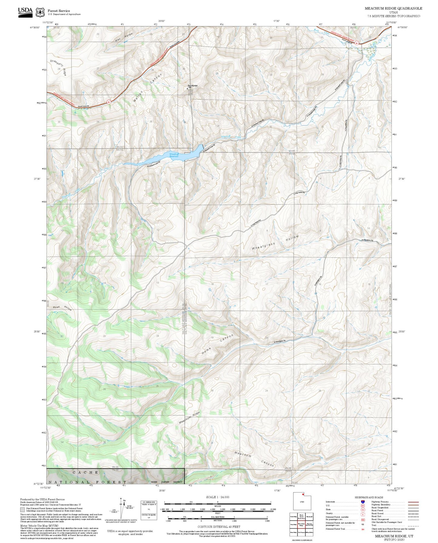 2025 Forest Service Topo Map of Meachum Ridge Utah