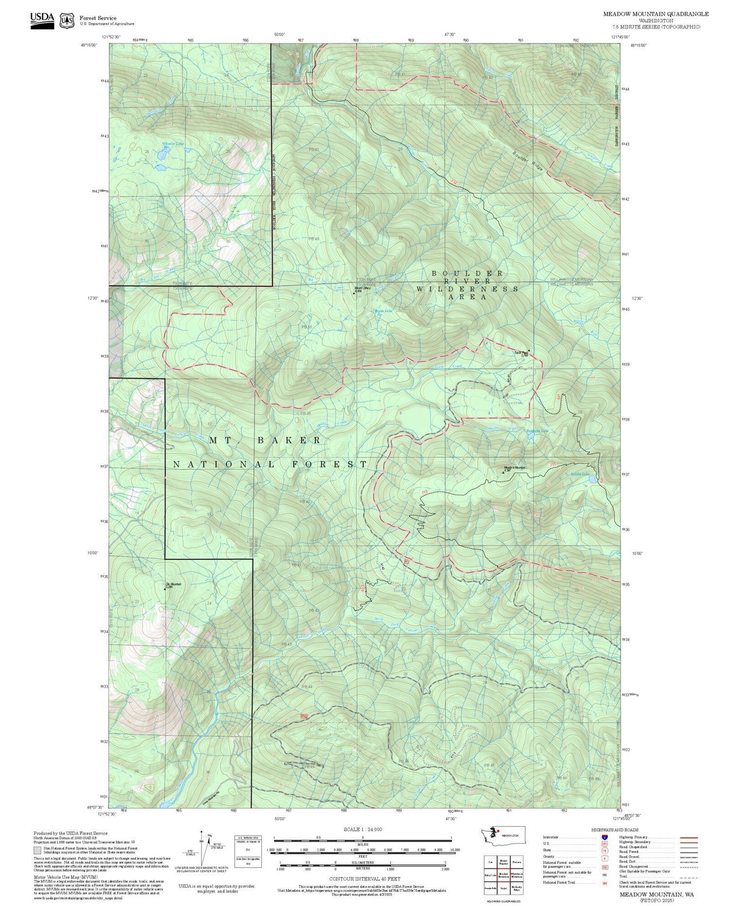 2025 Forest Service Topo Map of Meadow Mountain Washington