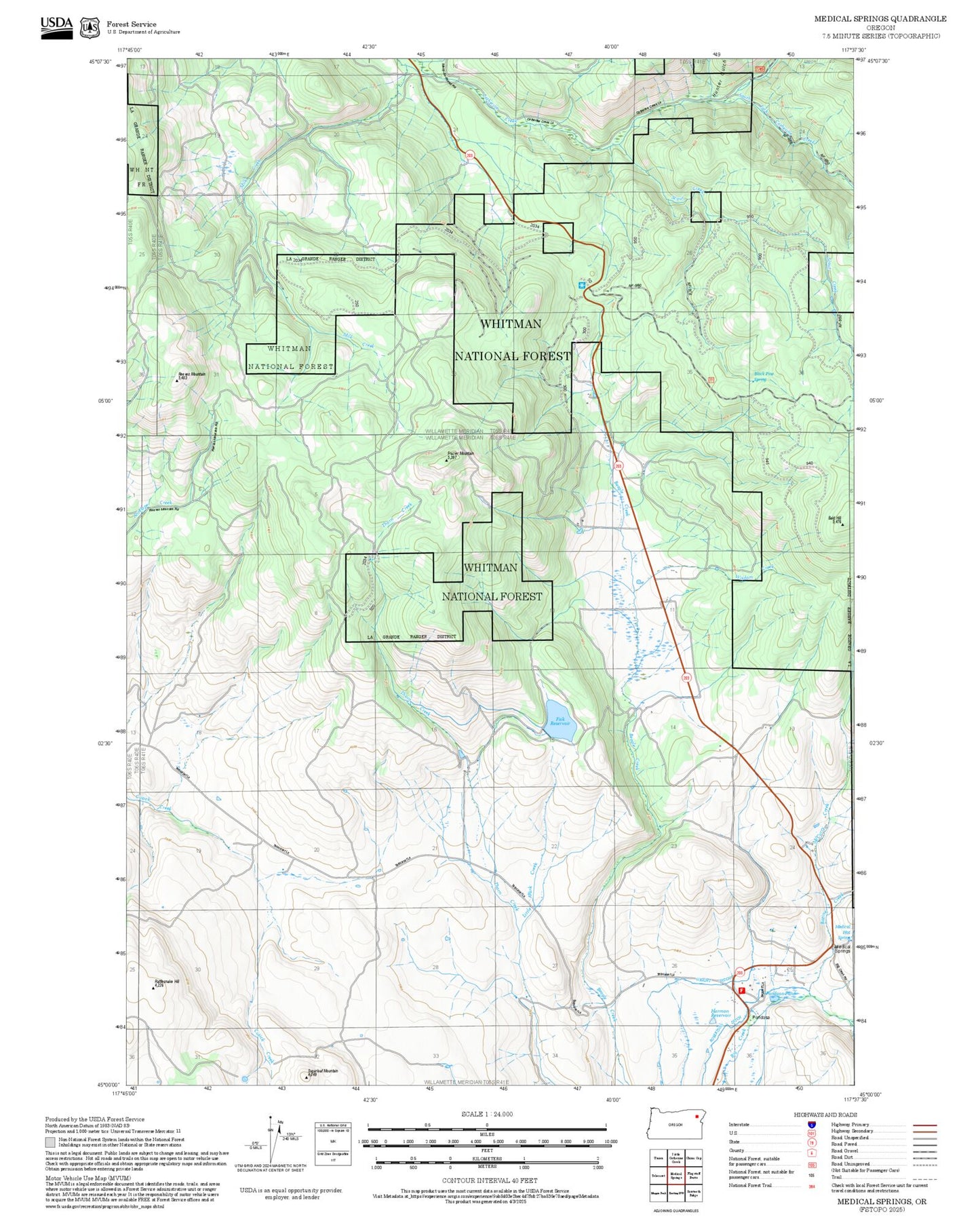2025 Forest Service Topo Map of Medical Springs Oregon