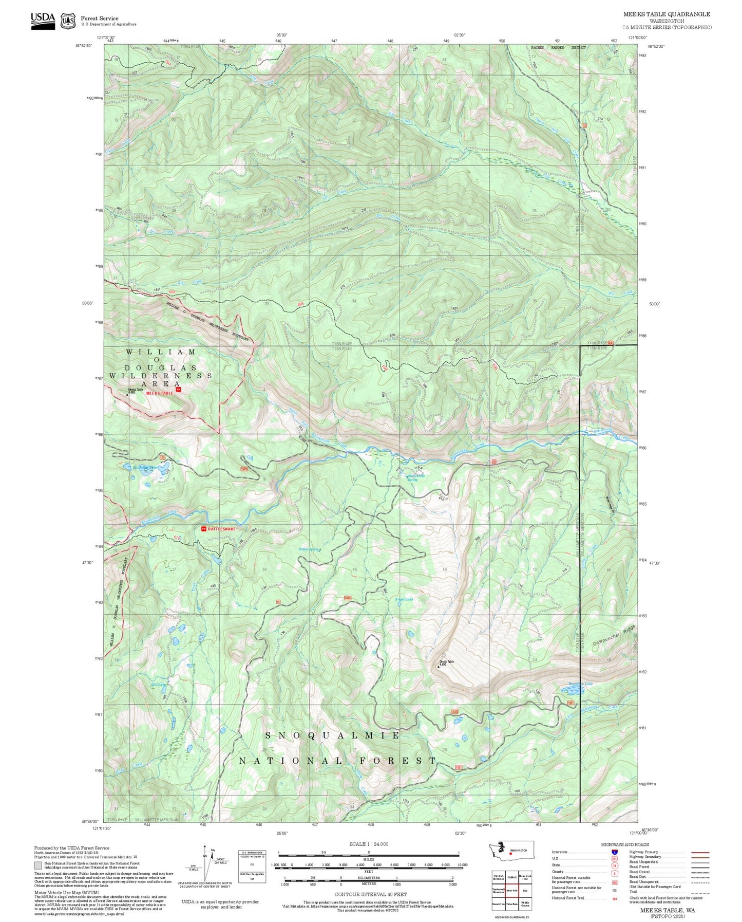 2025 Forest Service Topo Map of Meeks Table Washington