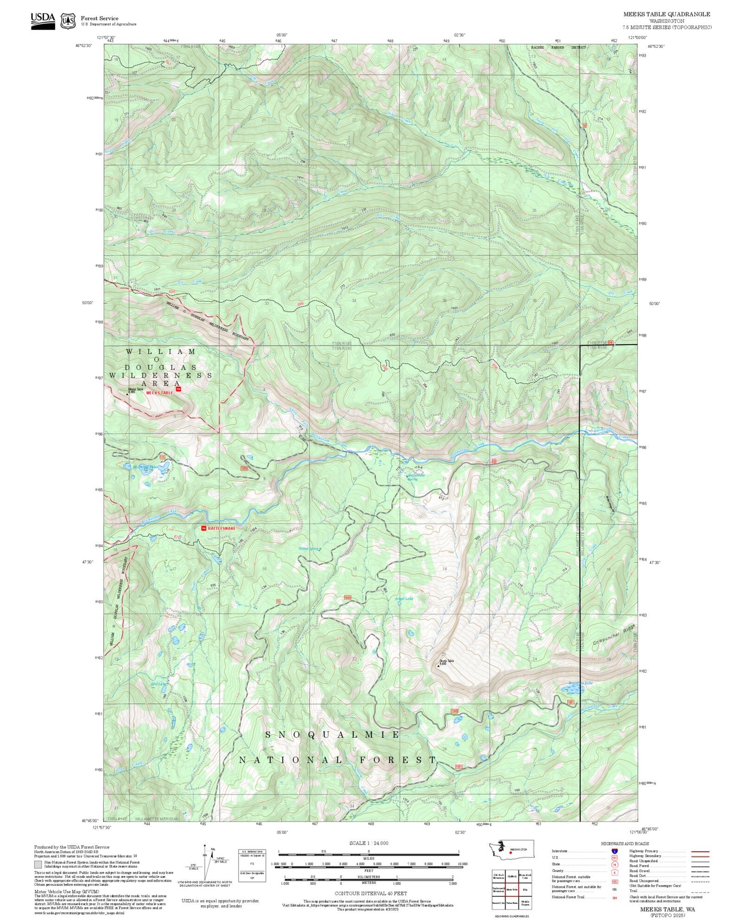 2025 Forest Service Topo Map of Meeks Table Washington